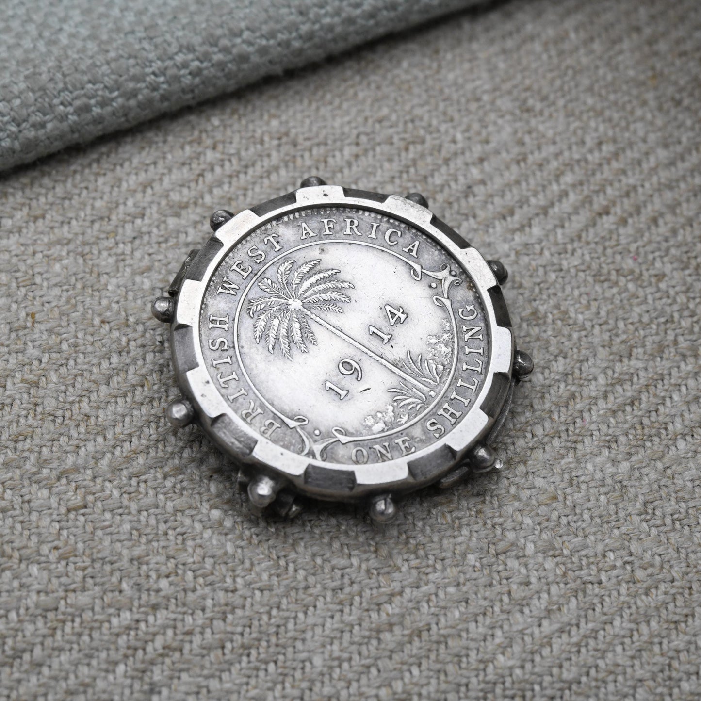 Antique Sterling Silver 1914 George IV British West Africa One Shilling Coin Brooch - Engraved Georgian Collectable Coin