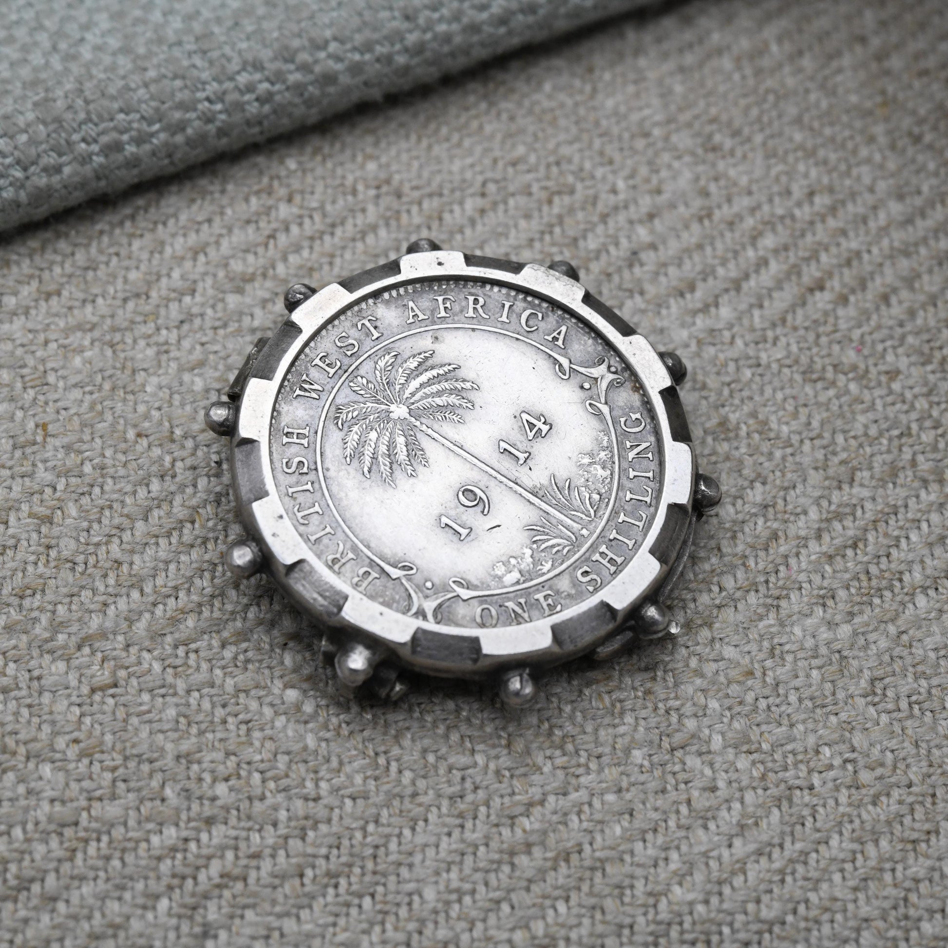 Antique Sterling Silver 1914 George IV British West Africa One Shilling Coin Brooch - Engraved Georgian Collectable Coin