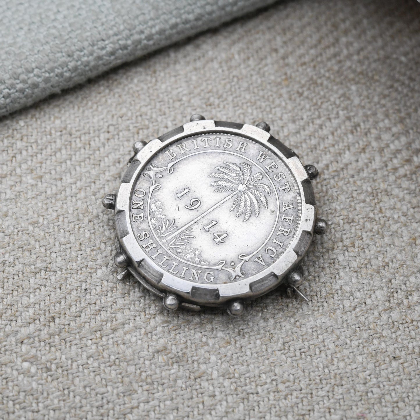 Antique Sterling Silver 1914 George IV British West Africa One Shilling Coin Brooch - Engraved Georgian Collectable Coin