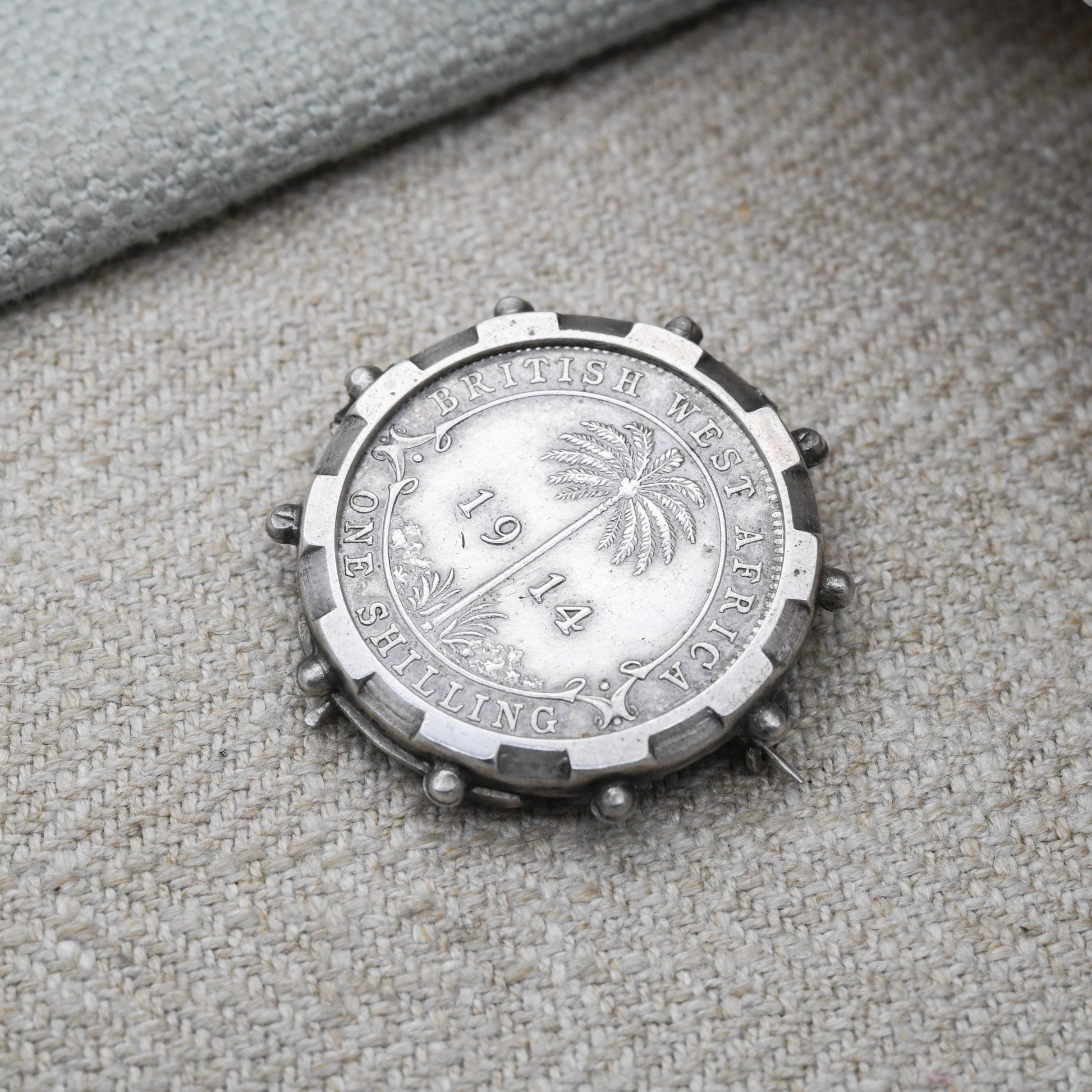 Antique Sterling Silver 1914 George IV British West Africa One Shilling Coin Brooch - Engraved Georgian Collectable Coin