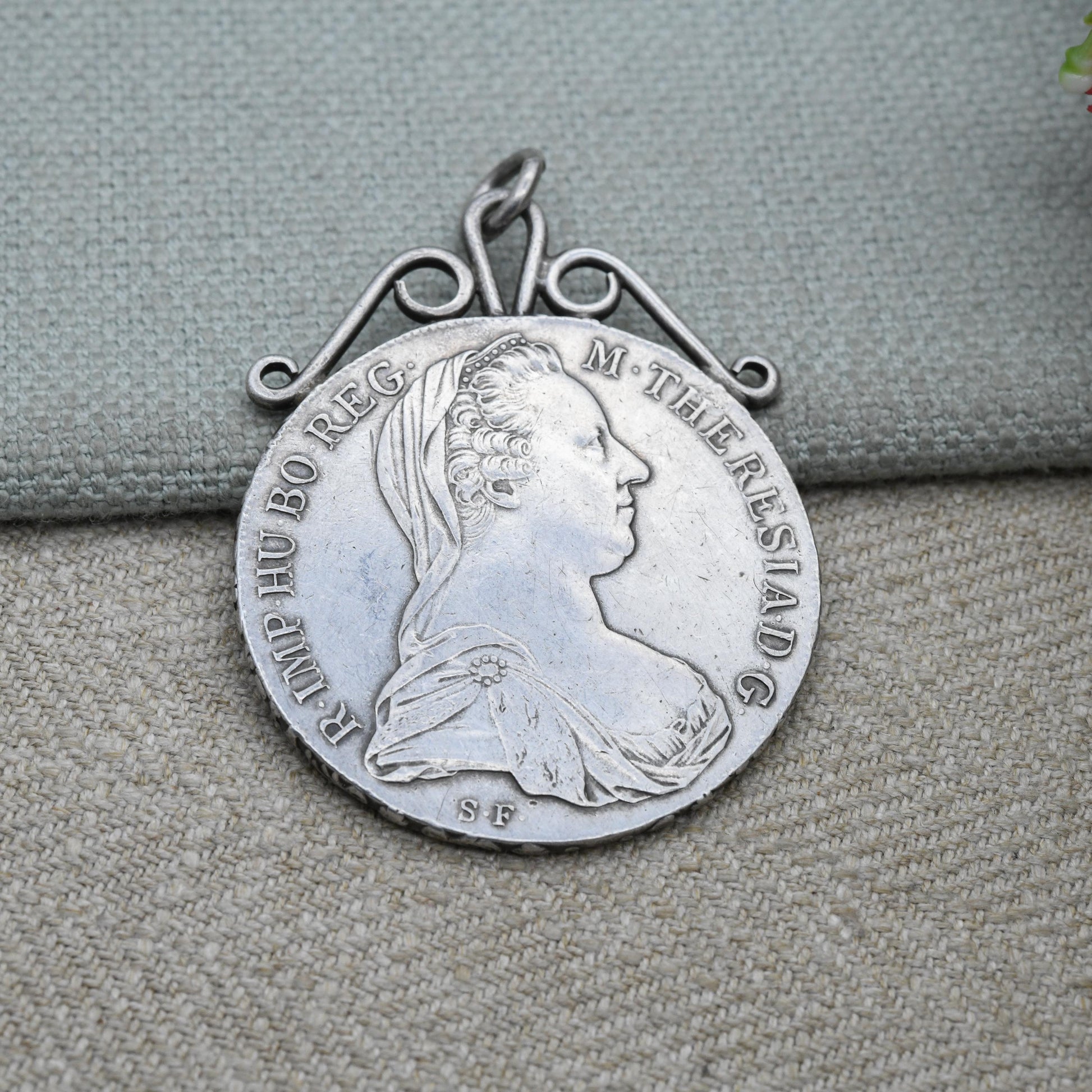 Antique Silver Maria Theresa Thaler Coin Pendant Dated 1780 - Large Collectable Austrian Coin