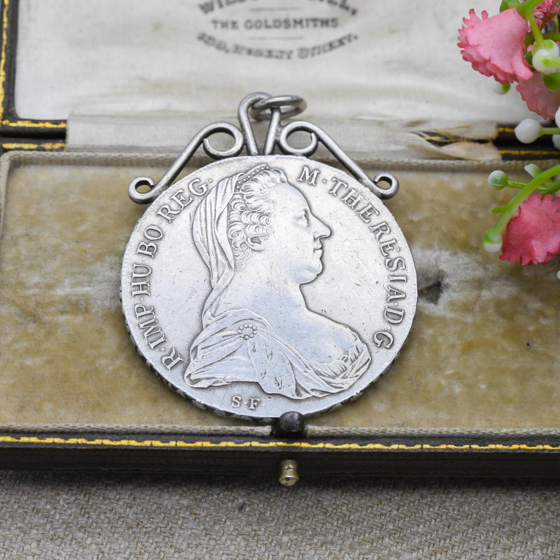 Antique Silver Maria Theresa Thaler Coin Pendant Dated 1780 - Large Collectable Austrian Coin