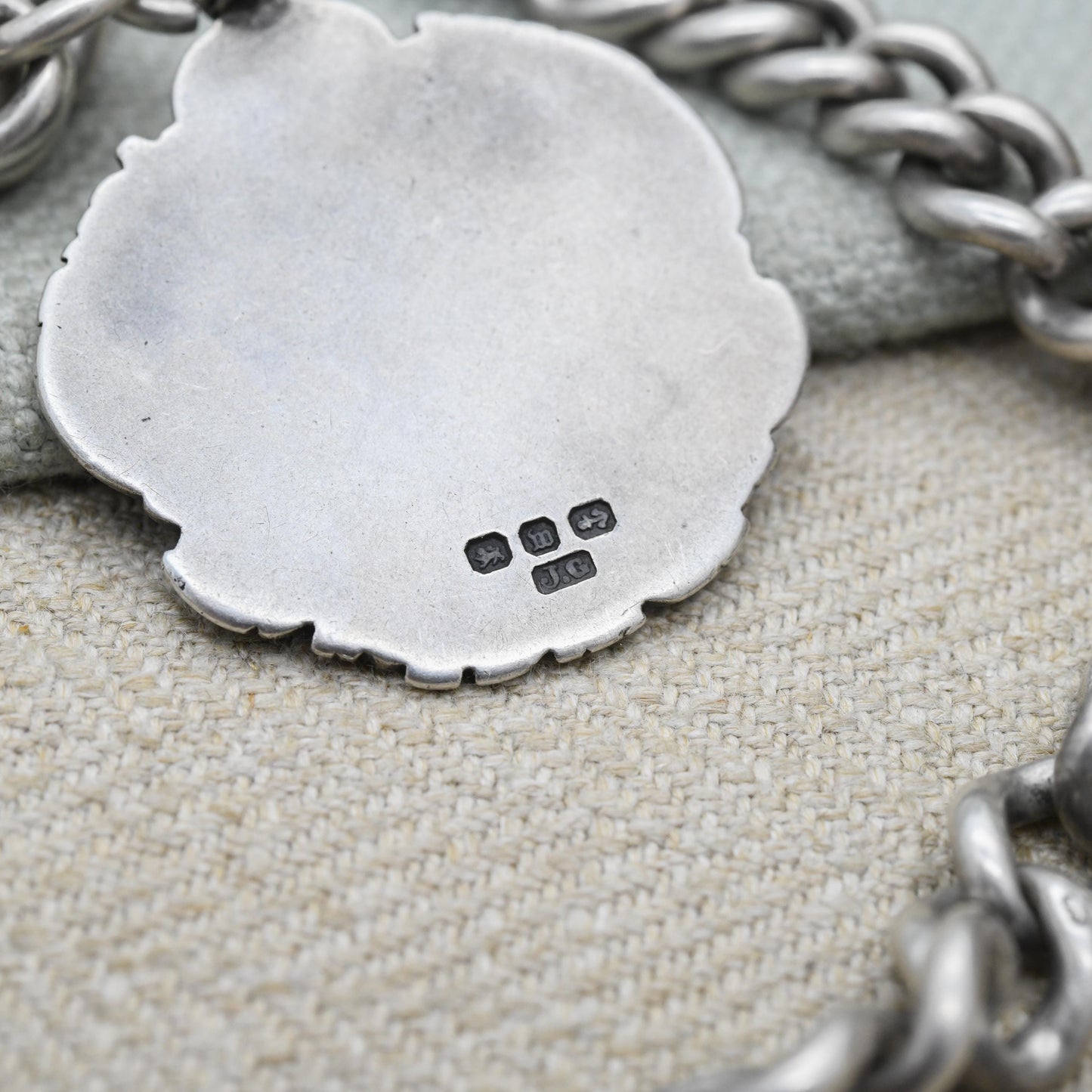 Antique Sterling Silver Albert Chain with Queen Victoria Diamond Jubilee Fob Medal 1897 Propelling Pencil Dog Clip