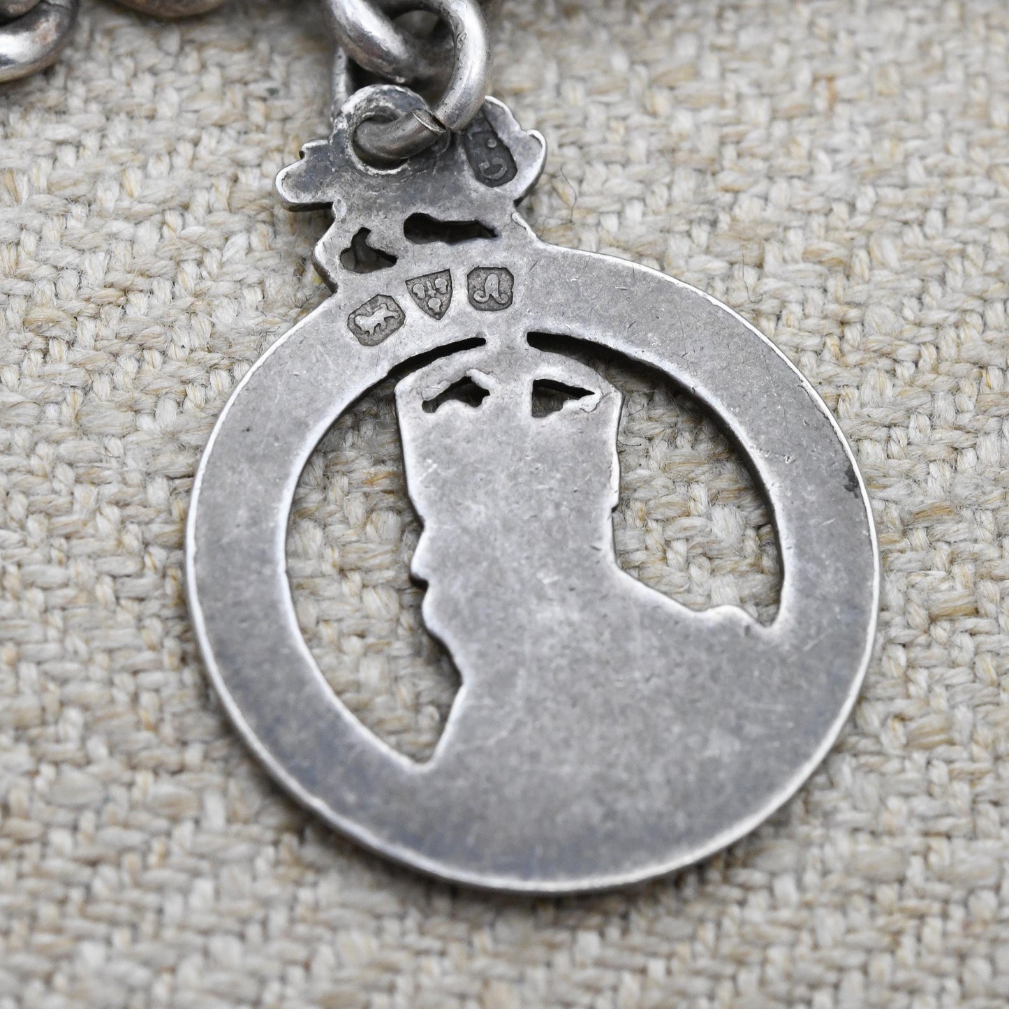 Antique Sterling Silver Albert Chain with Edward VII Coronation Medal by Charles Horner and Vintage T Bar & Dog Clip