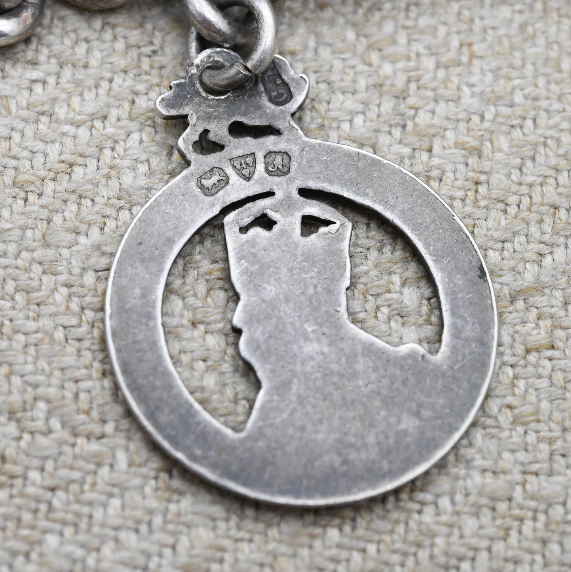 Antique Sterling Silver Albert Chain with Edward VII Coronation Medal by Charles Horner and Vintage T Bar & Dog Clip