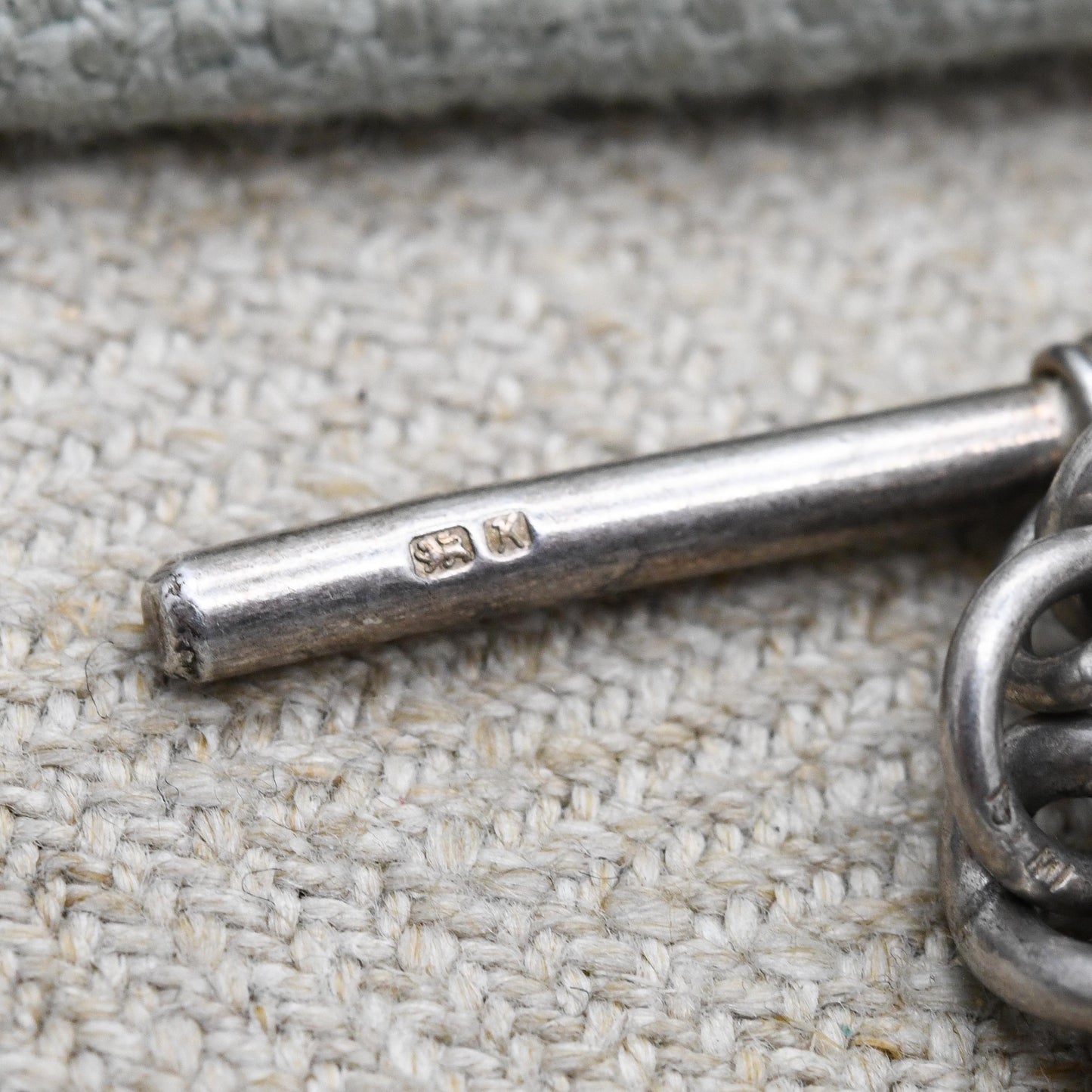 Antique Sterling Silver Albert Chain with Edward VII Coronation Medal by Charles Horner and Vintage T Bar & Dog Clip
