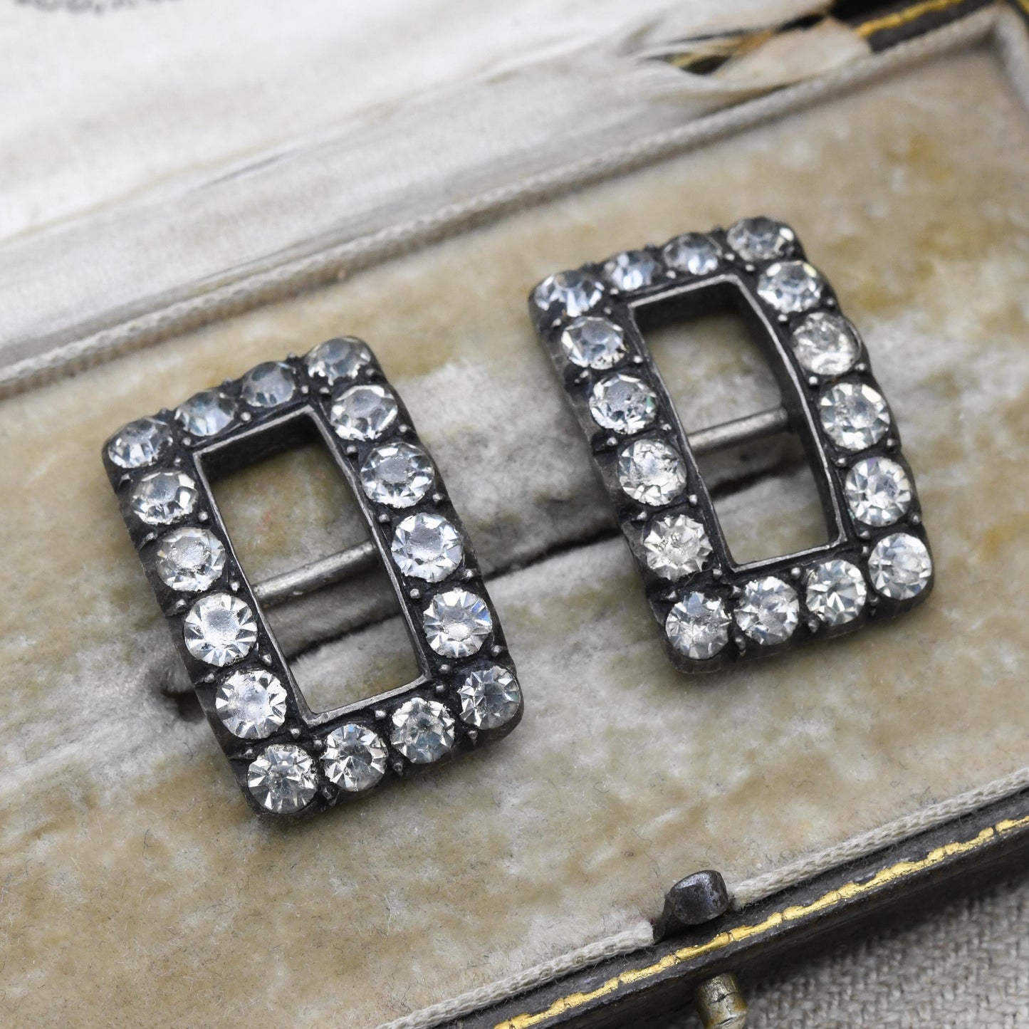 Antique Victorian Silver Shoe Buckles with Clear Paste Stones