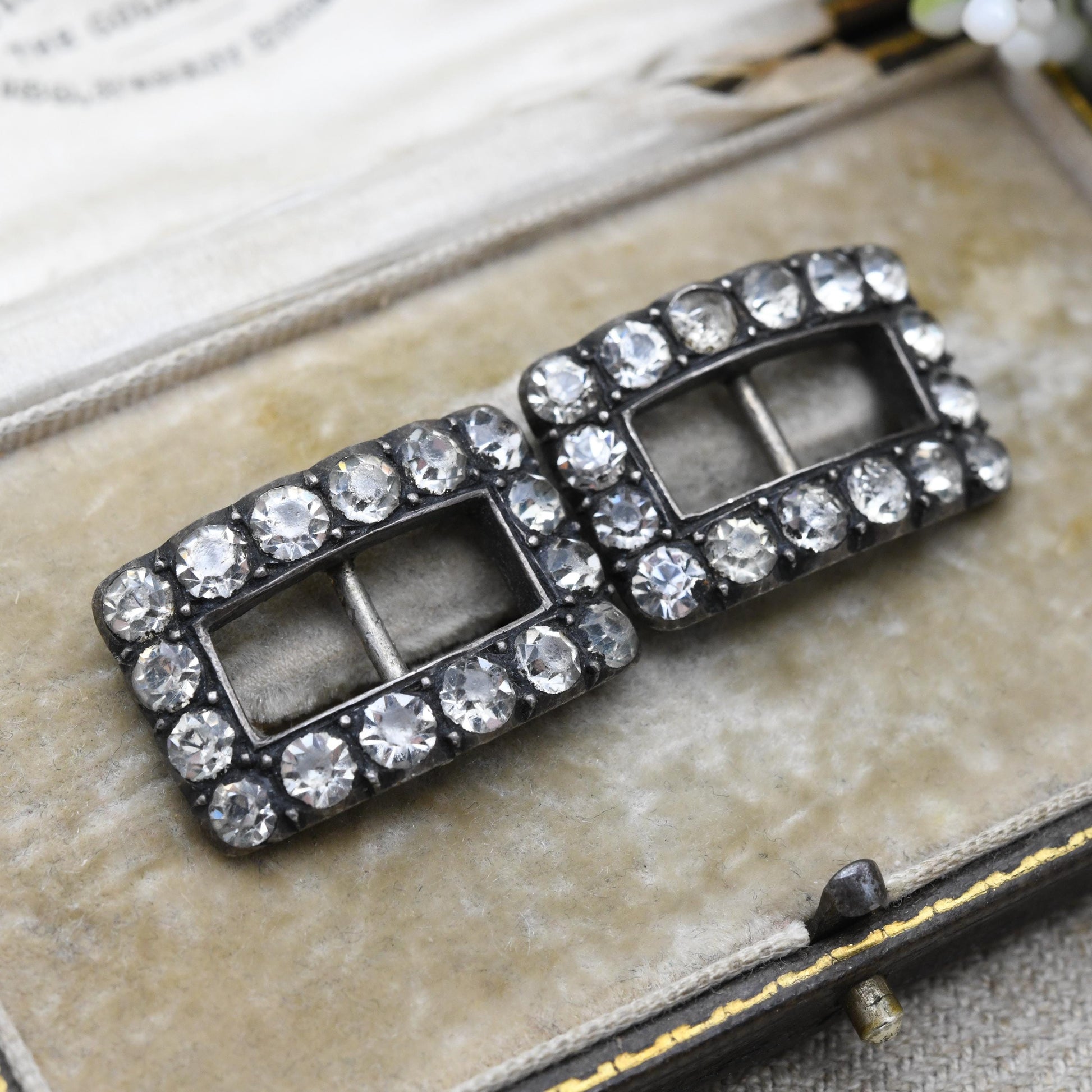 Antique Victorian Silver Shoe Buckles with Clear Paste Stones