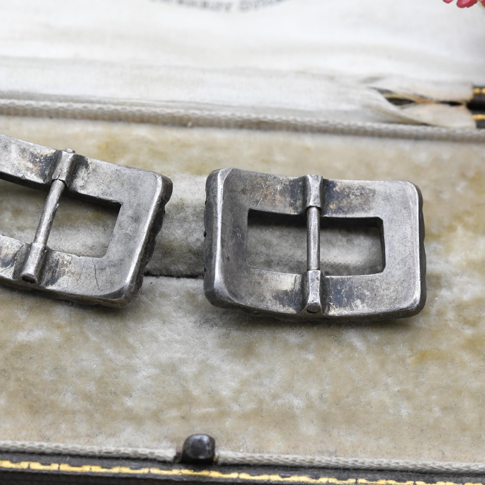 Antique Victorian Silver Shoe Buckles with Clear Paste Stones