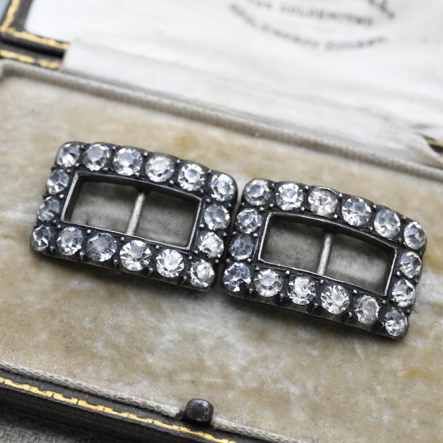 Antique Victorian Silver Shoe Buckles with Clear Paste Stones
