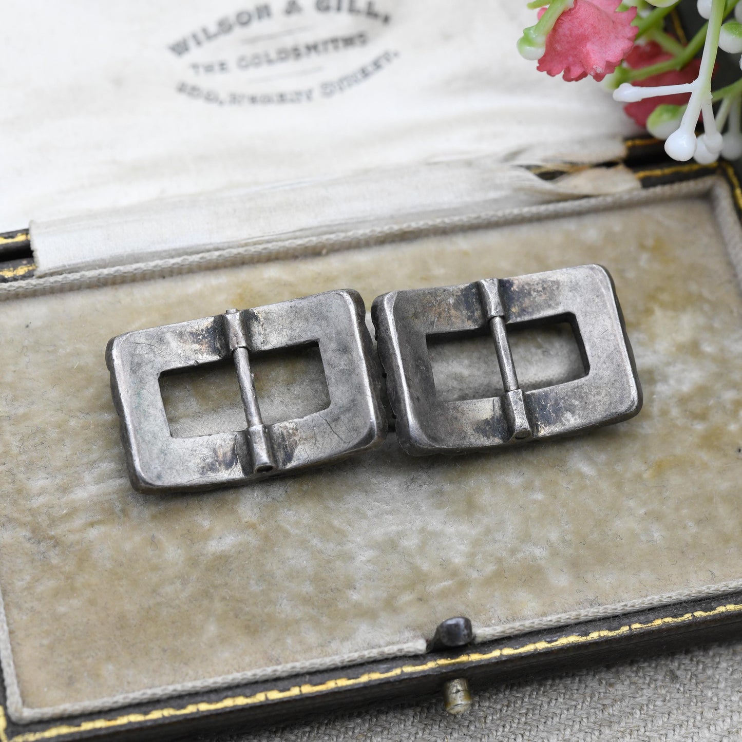 Antique Victorian Silver Shoe Buckles with Clear Paste Stones