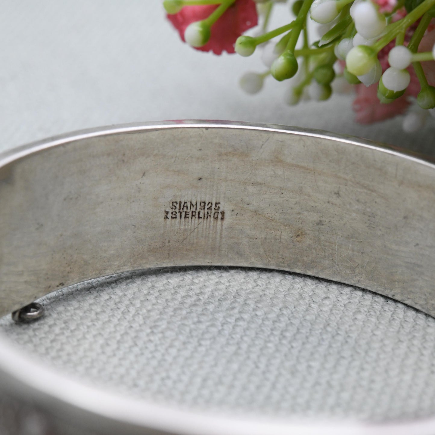 Vintage Sterling Silver & Enamel Siam Bangle Bracelet - Gorgeous Niello Enamel | Thailand | Mid-Century | Gift for Her