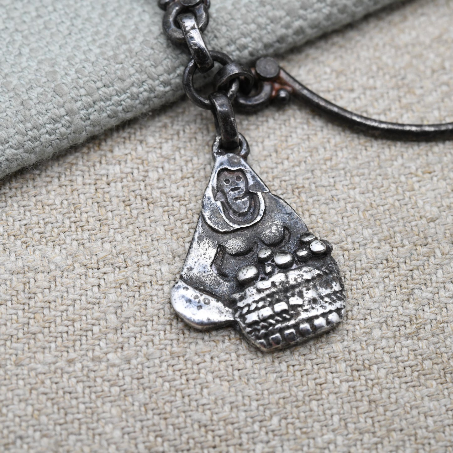 Vintage Azza Fahmy Sterling Silver Necklace with People Figures c. 1980s Egyptian Jewellery Designer - Tambourine Dancer and Market Traders