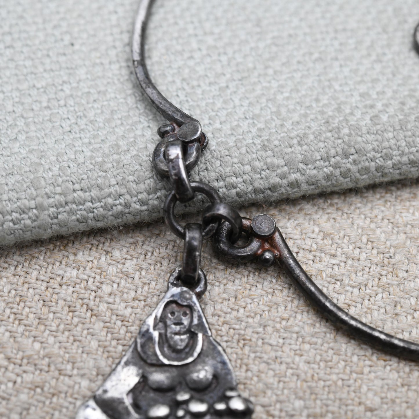 Vintage Azza Fahmy Sterling Silver Necklace with People Figures c. 1980s Egyptian Jewellery Designer - Tambourine Dancer and Market Traders