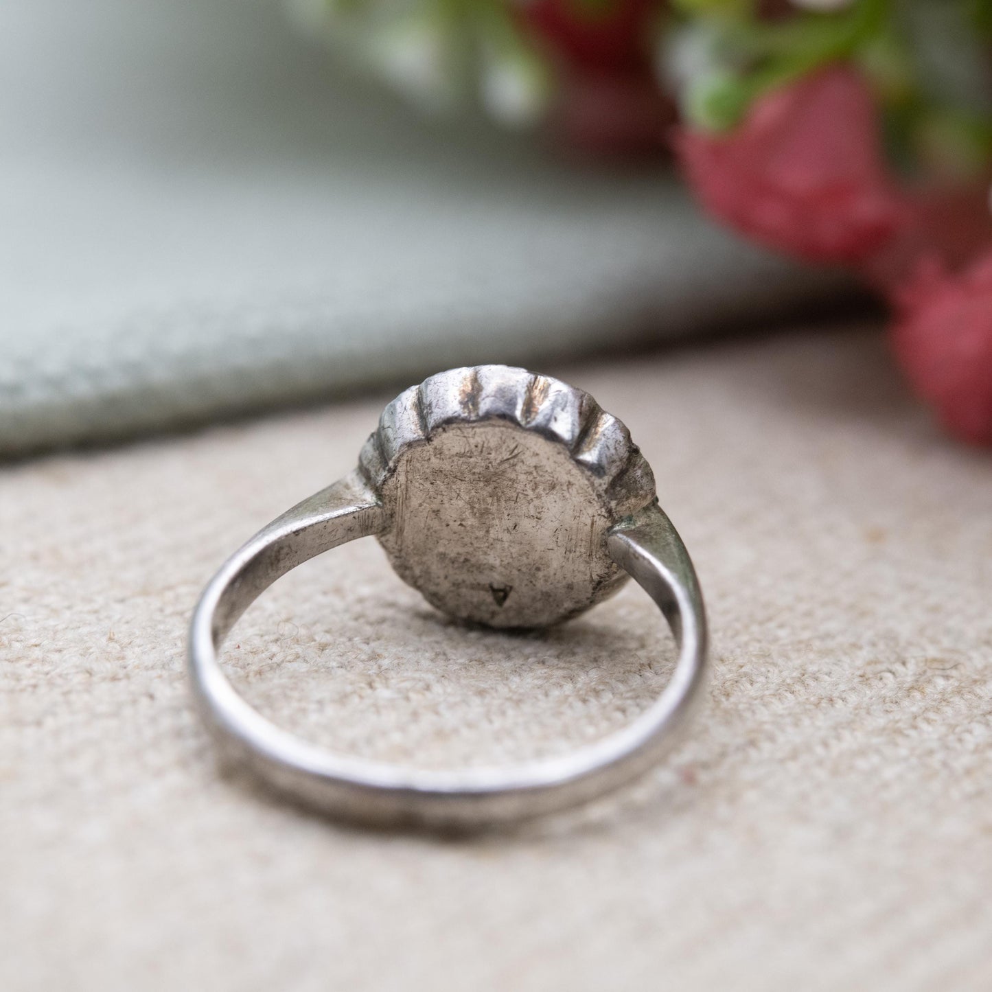 Vintage Silver Faux Pearl Ring with Marcasite Halo Stones 1954 - Art Deco Style Shape | Statement Cocktail | UK Size - L 1/2 | US Size - 6