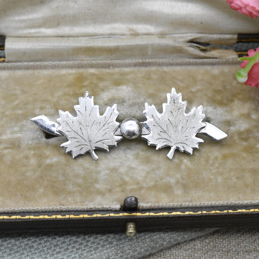 Vintage Sterling Silver Canada Maple Leaf Brooch - Silver Textured Canadian Souvenir