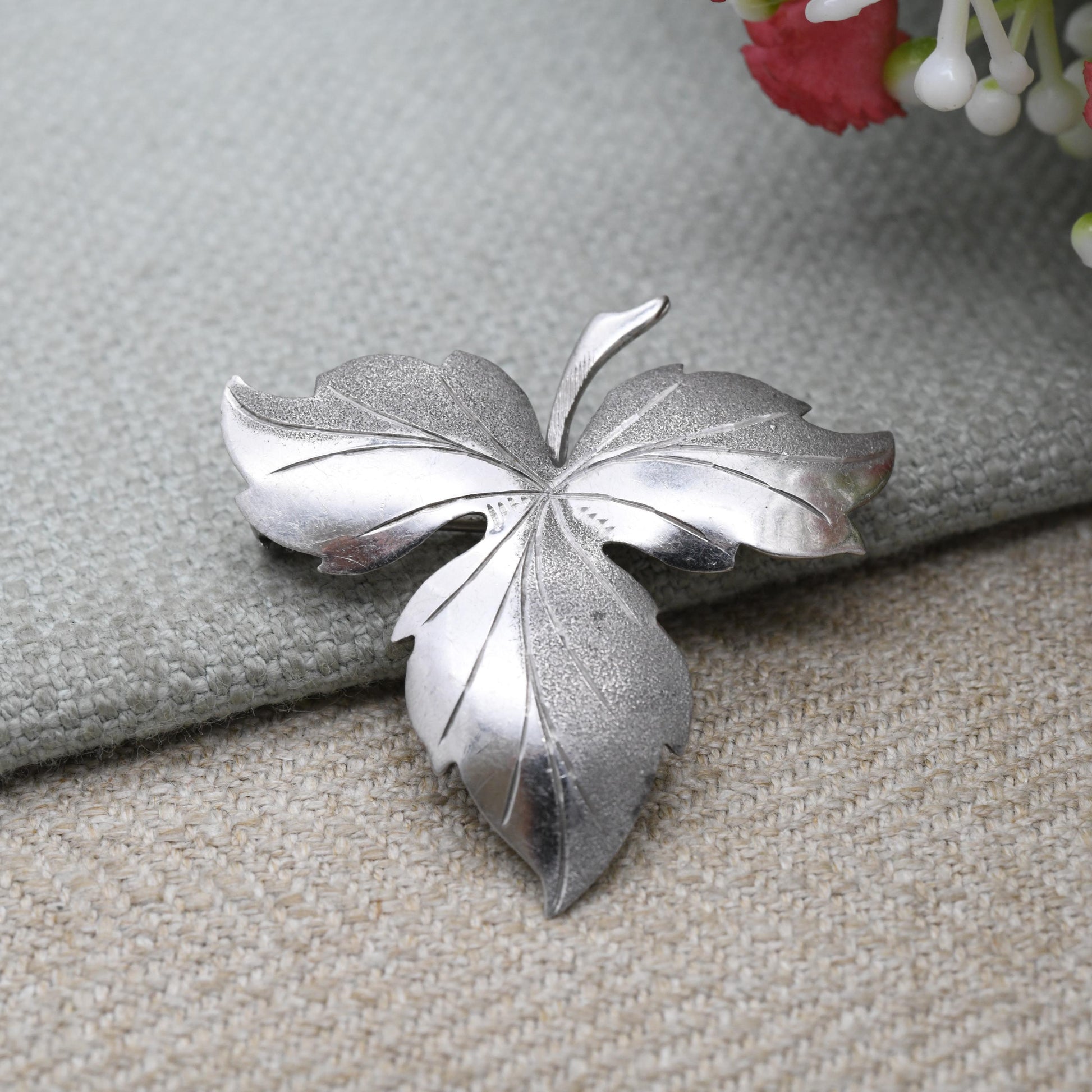 Vintage Ward Brothers Sterling Silver Leaf Brooch 1965 - Textured Floral Brooch Pin