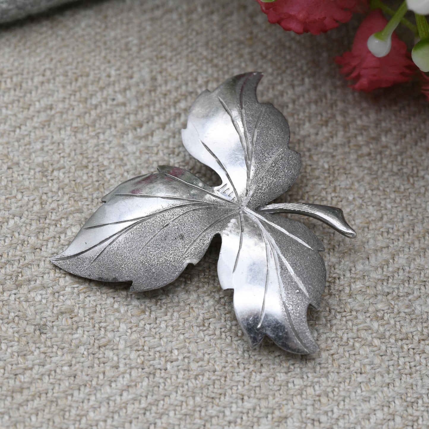 Vintage Ward Brothers Sterling Silver Leaf Brooch 1965 - Textured Floral Brooch Pin