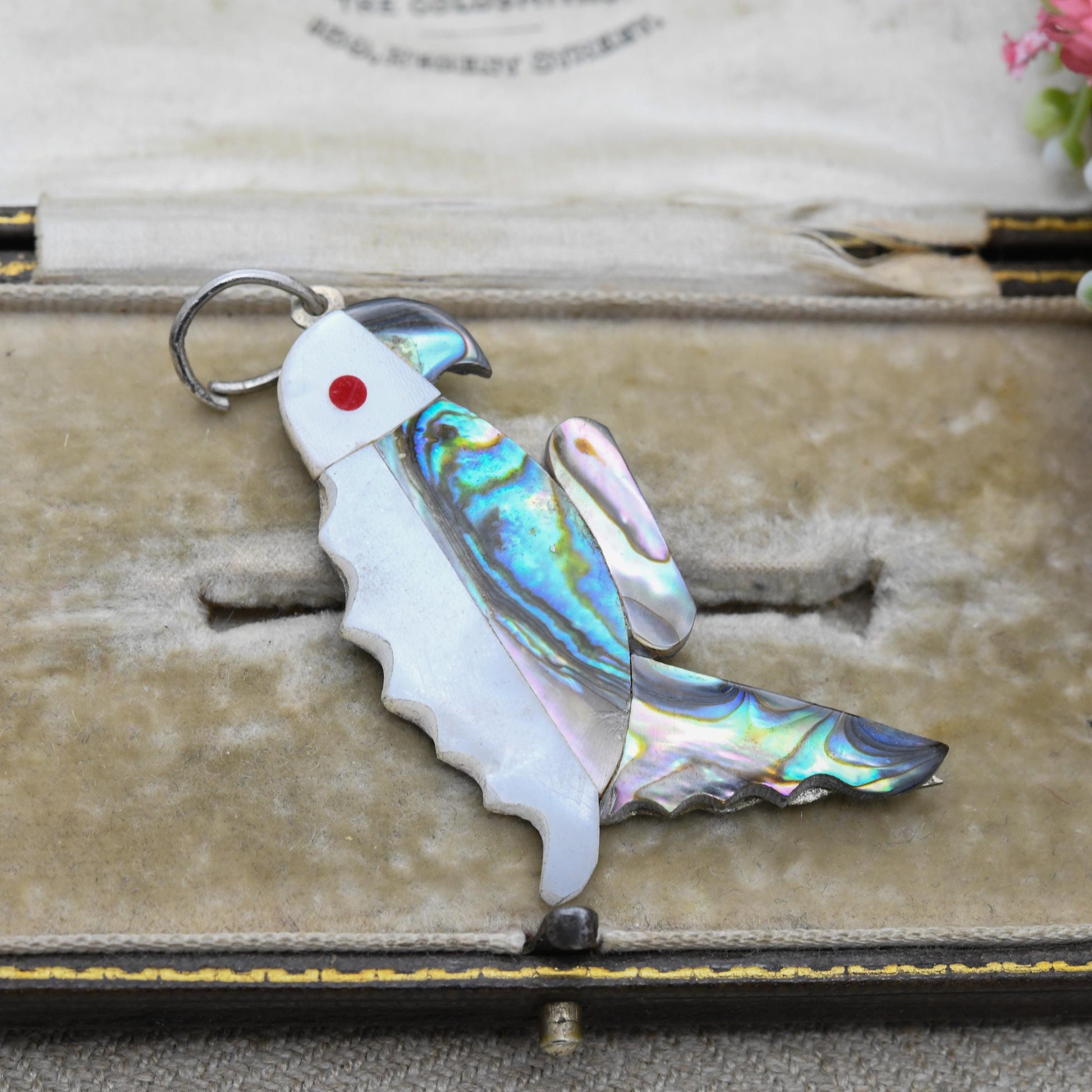 Vintage Mexican Alpaca Parrot Pendant - Abalone Shell Mother of Pearl Gift for Animal Lover | Bird of Paradise | Costume Jewellery