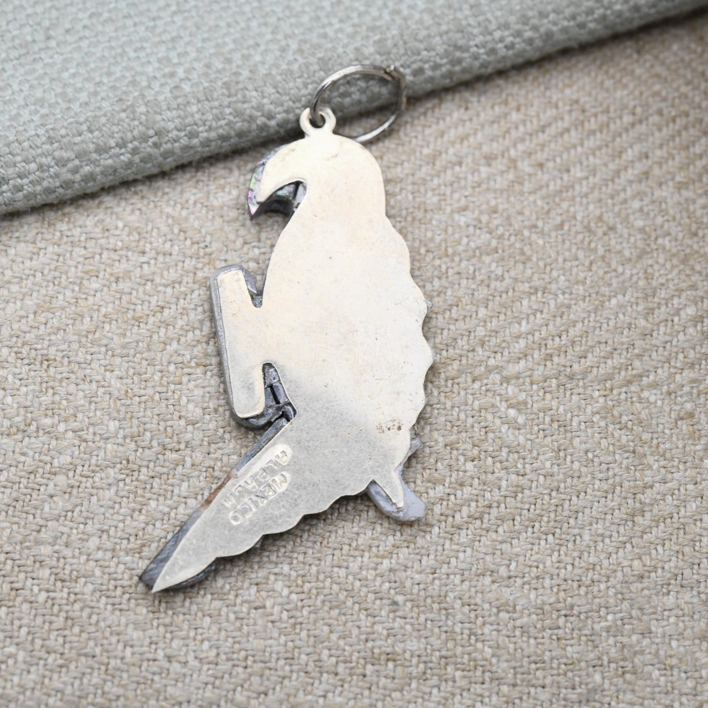 Vintage Mexican Alpaca Parrot Pendant - Abalone Shell Mother of Pearl Gift for Animal Lover | Bird of Paradise | Costume Jewellery