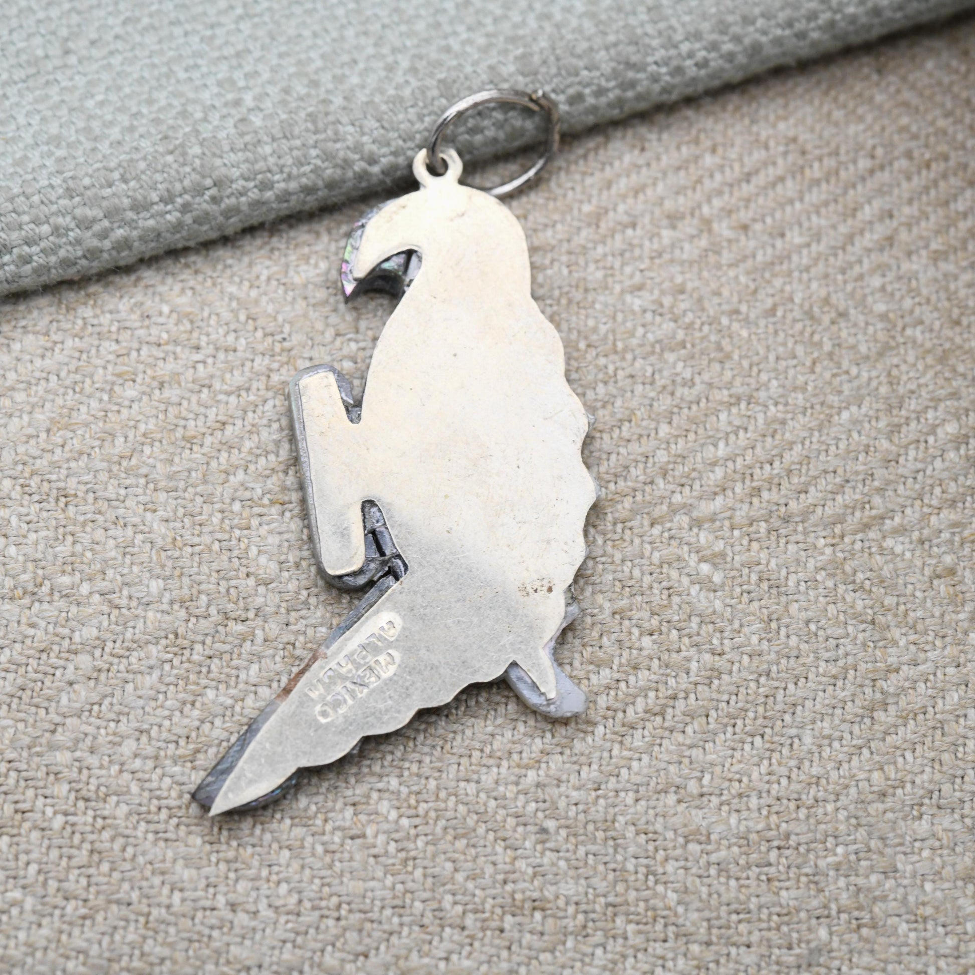 Vintage Mexican Alpaca Parrot Pendant - Abalone Shell Mother of Pearl Gift for Animal Lover | Bird of Paradise | Costume Jewellery