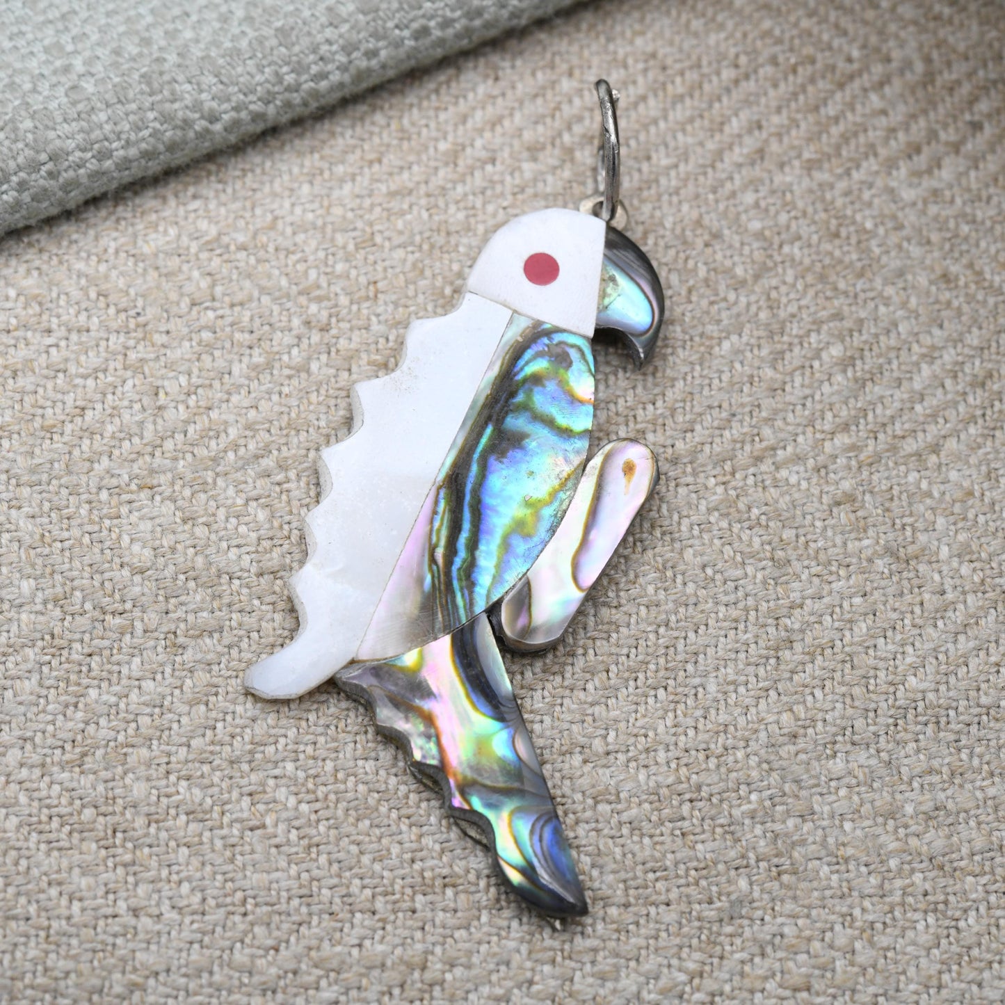Vintage Mexican Alpaca Parrot Pendant - Abalone Shell Mother of Pearl Gift for Animal Lover | Bird of Paradise | Costume Jewellery