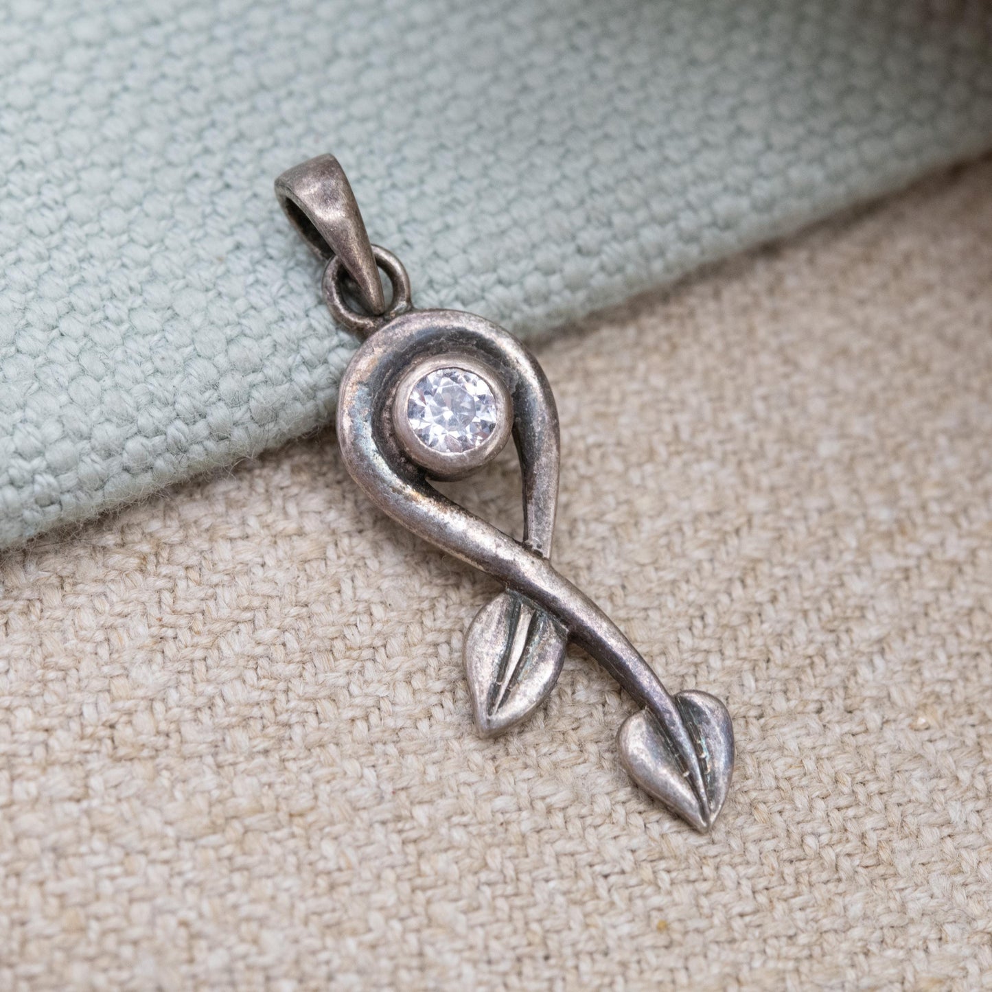 Vintage Sterling Silver Clear Stone Openwork Floral Pendant - Mackintosh | Minimalist Solid Silver | Gift for Her Necklace Chain