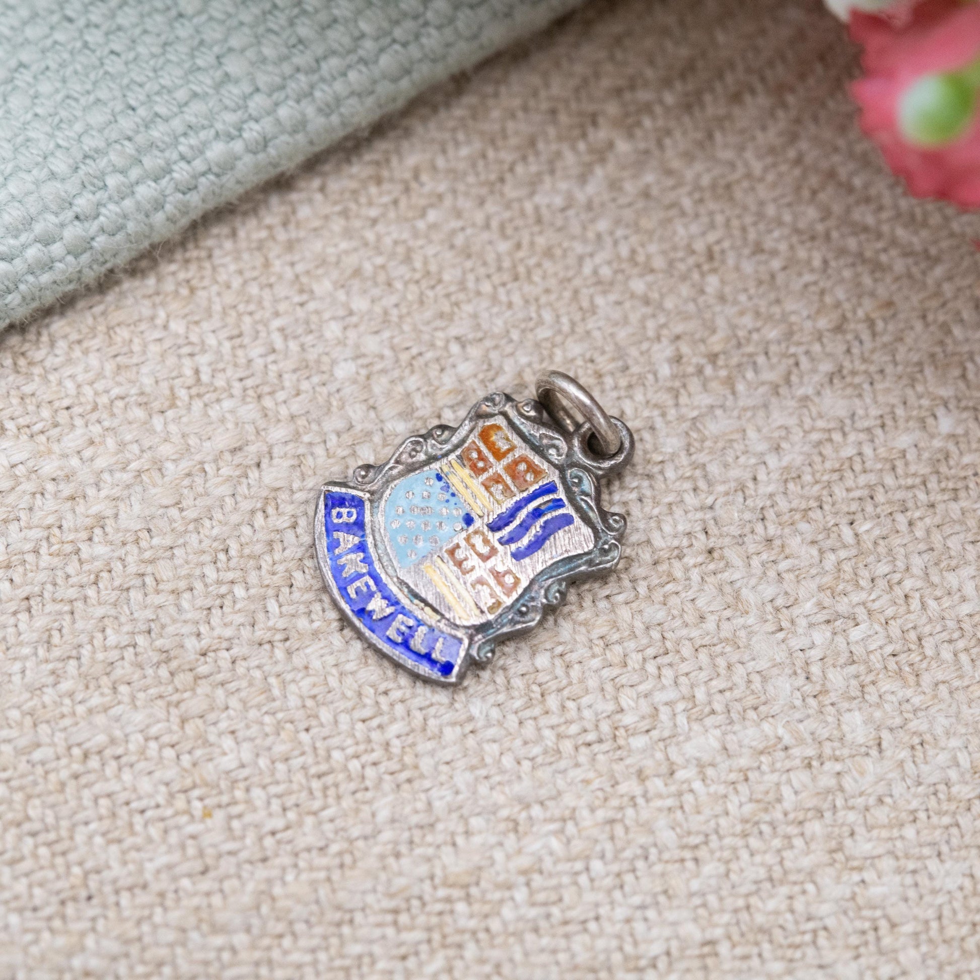 Vintage Sterling Silver Bakewell Shield Charm Pendant - England | Derbyshire | English | Tourist | Souvenir Gift for Charm Bracelet