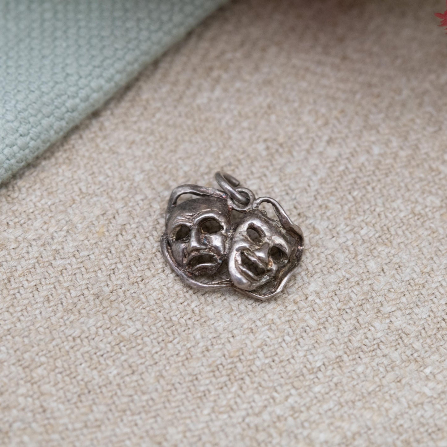 Vintage Sterling Silver Theatre Masks Charm - Sock and Buskin | Thalia and Melpomene Faces Linked | Gift for Charm Bracelet Necklace