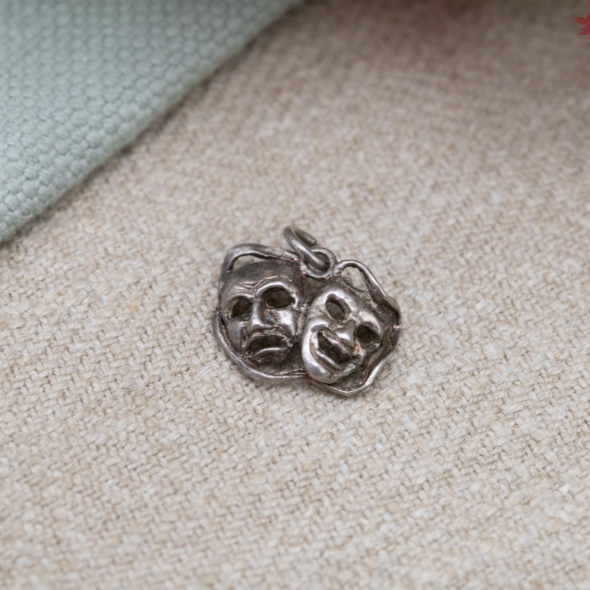 Vintage Sterling Silver Theatre Masks Charm - Sock and Buskin | Thalia and Melpomene Faces Linked | Gift for Charm Bracelet Necklace