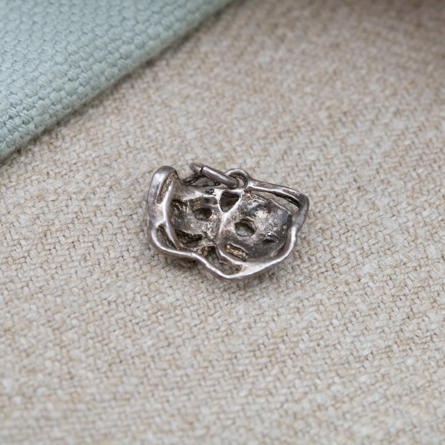 Vintage Sterling Silver Theatre Masks Charm - Sock and Buskin | Thalia and Melpomene Faces Linked | Gift for Charm Bracelet Necklace