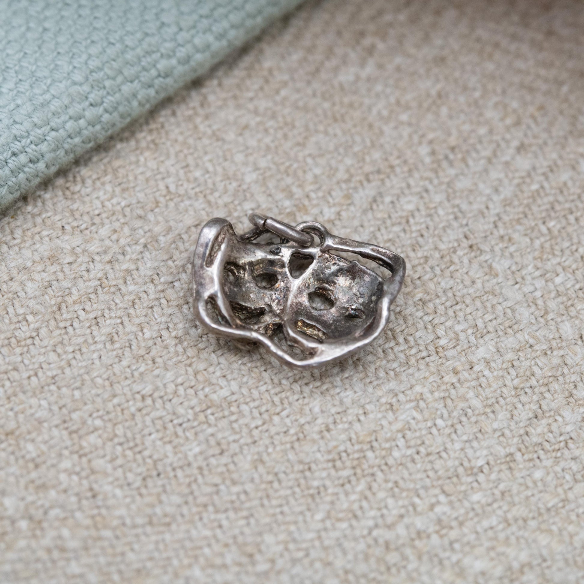 Vintage Sterling Silver Theatre Masks Charm - Sock and Buskin | Thalia and Melpomene Faces Linked | Gift for Charm Bracelet Necklace