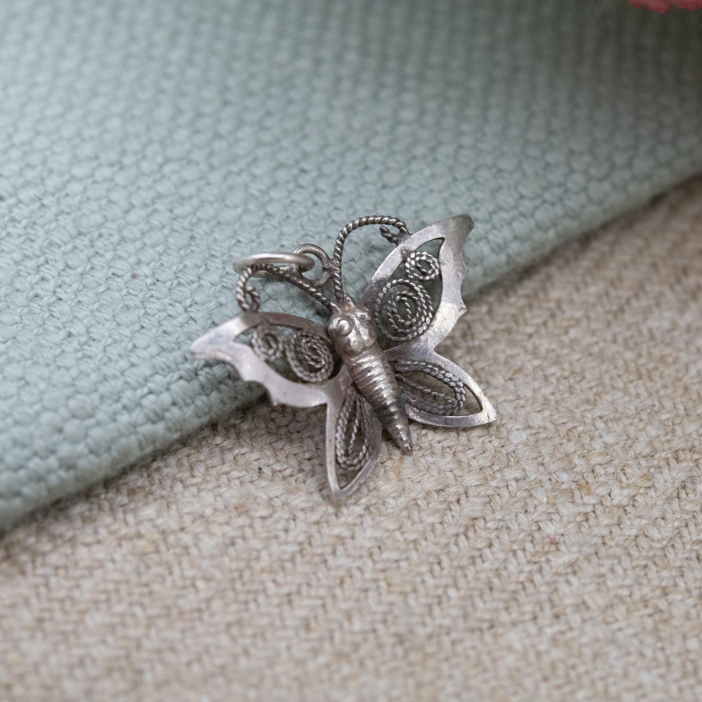 Vintage Sterling Silver Filigree Butterfly Pendant Charm - Patterned Wings | Insect Pendant Charm Necklace Stack