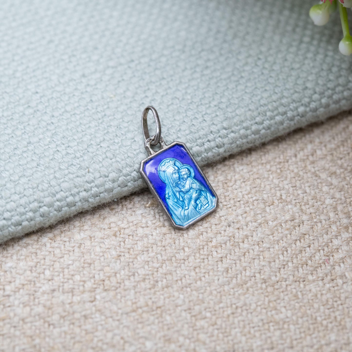 Vintage Silver Blue Enamel Virgin Mary Charm - Virgin Mary Mother and Jesus Christ | Religious Jewellery for Charm Bracelet