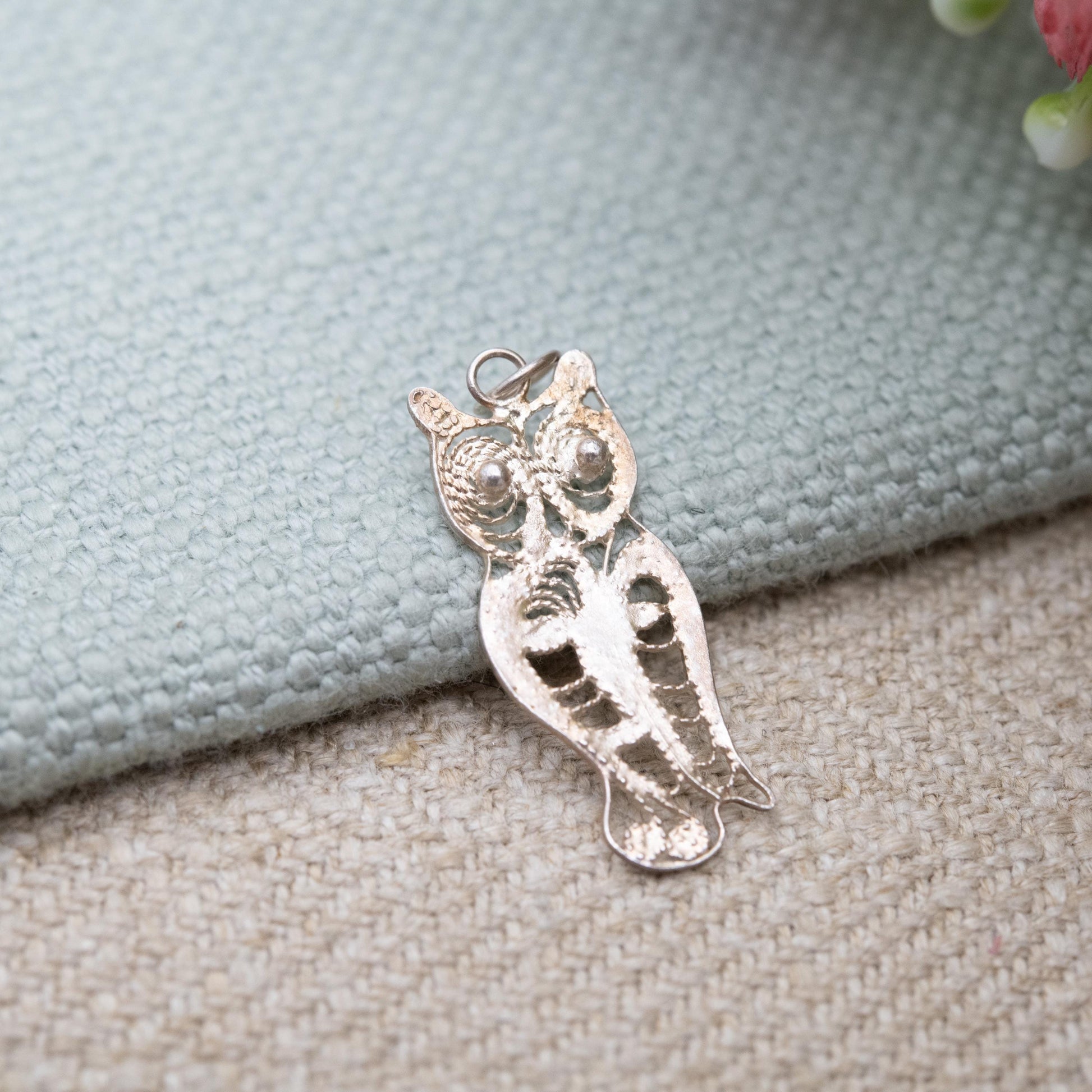 Vintage Silver Filigree Owl Charm Pendant - Cute Animal Nature Lover Gift | Small Charm Bracelet Necklace | Athena Symbol of Wisdom