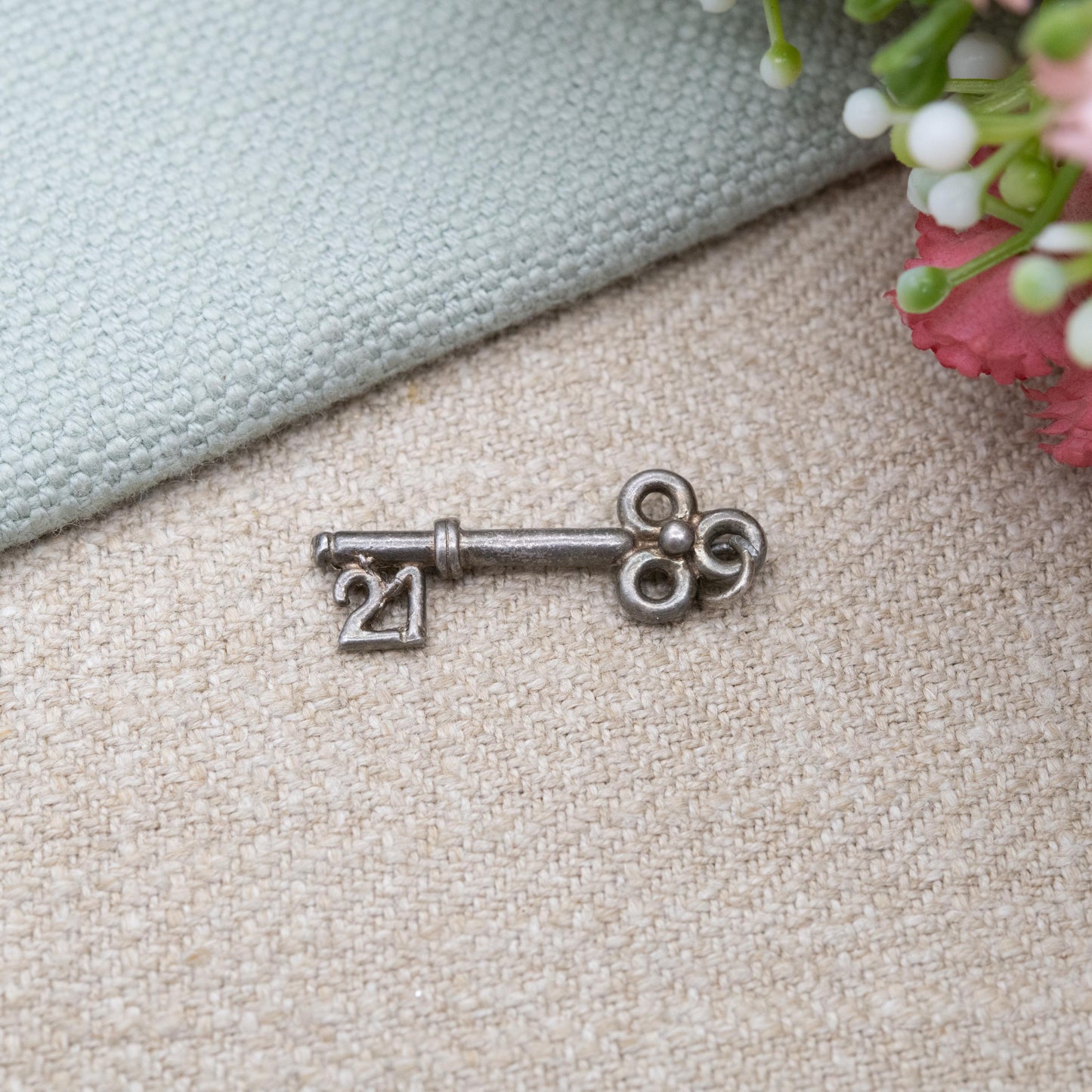 Vintage Sterling Silver 21 Key Charm Pendant - Birthday | Best Wishes | Door | Lock | Souvenir Gift for Charm Bracelet