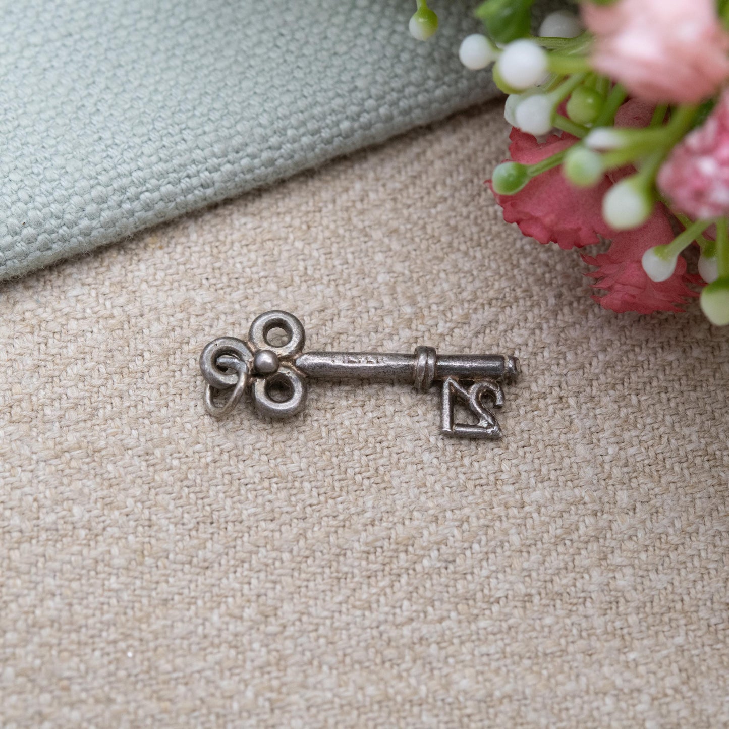 Vintage Sterling Silver 21 Key Charm Pendant - Birthday | Best Wishes | Door | Lock | Souvenir Gift for Charm Bracelet