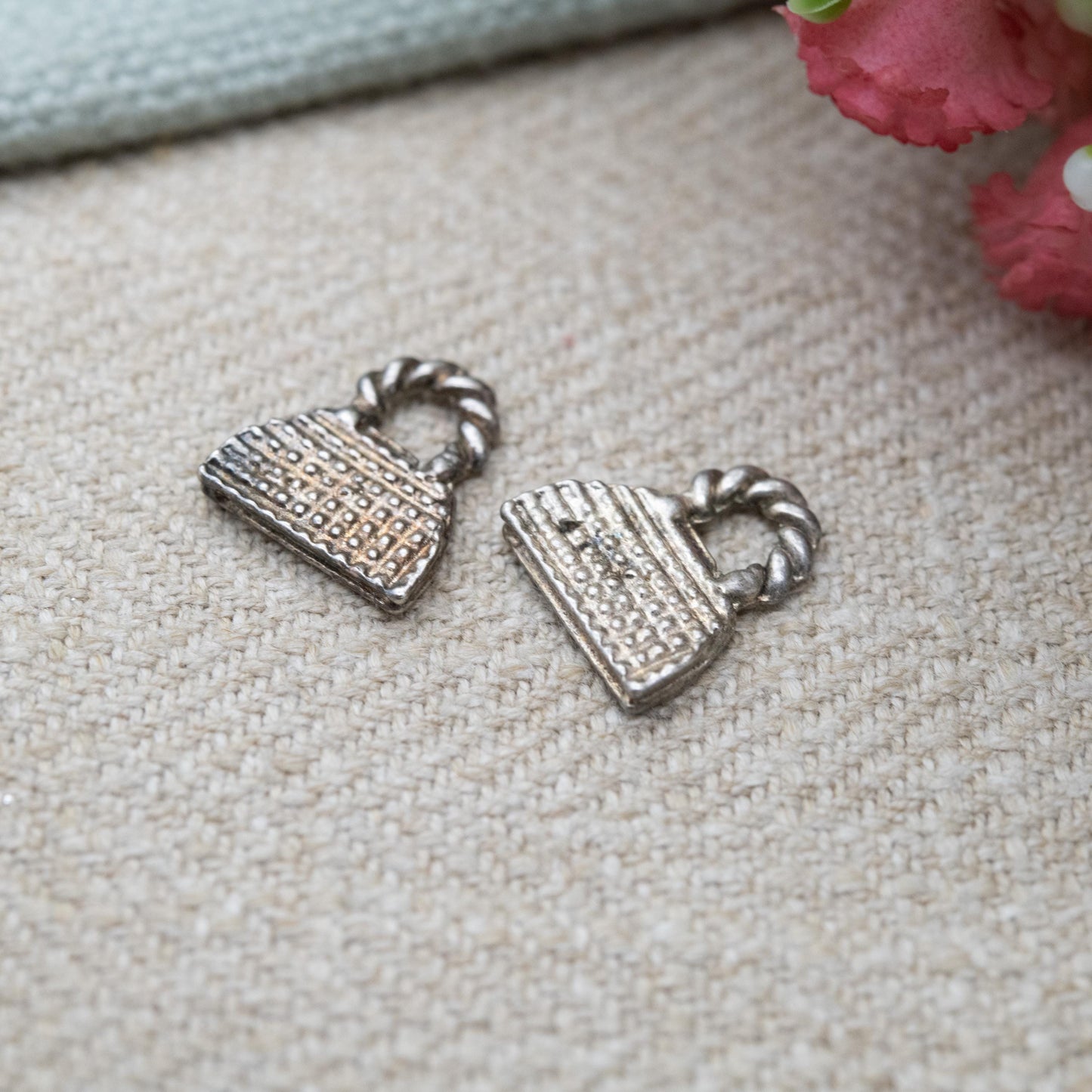 Vintage Sterling Silver Handbags Charms - Two Little Handbag Accessory Charm Pendants | Cute Gift for Her Charm Bracelet