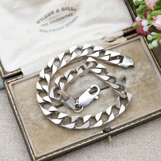 Chunky Vintage Sterling Silver Flat Curb Link Chain Bracelet - Large Curb Bracelet | Gift for Boyfriend | Gift for Brother