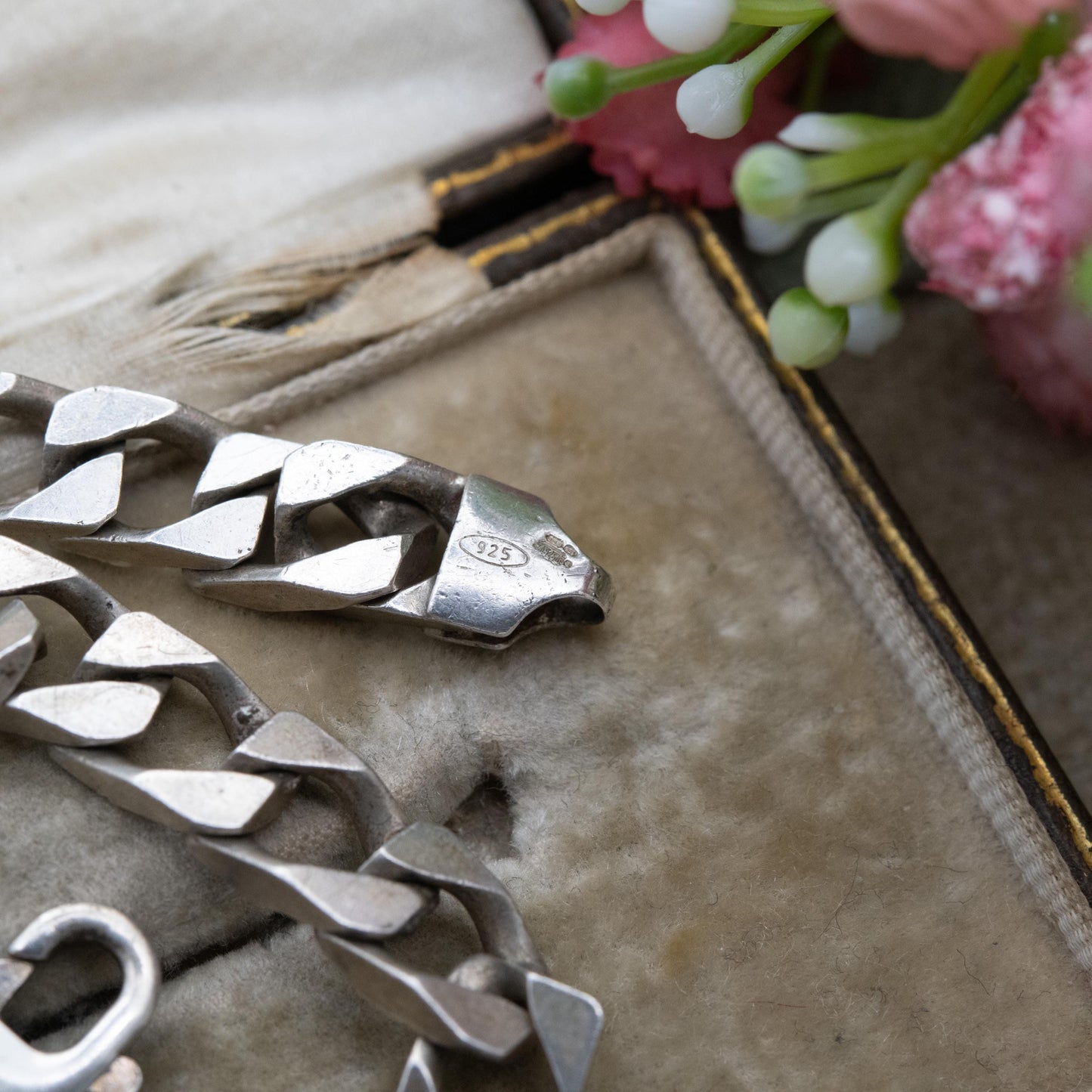 Chunky Vintage Sterling Silver Flat Curb Link Chain Bracelet - Large Curb Bracelet | Gift for Boyfriend | Gift for Brother