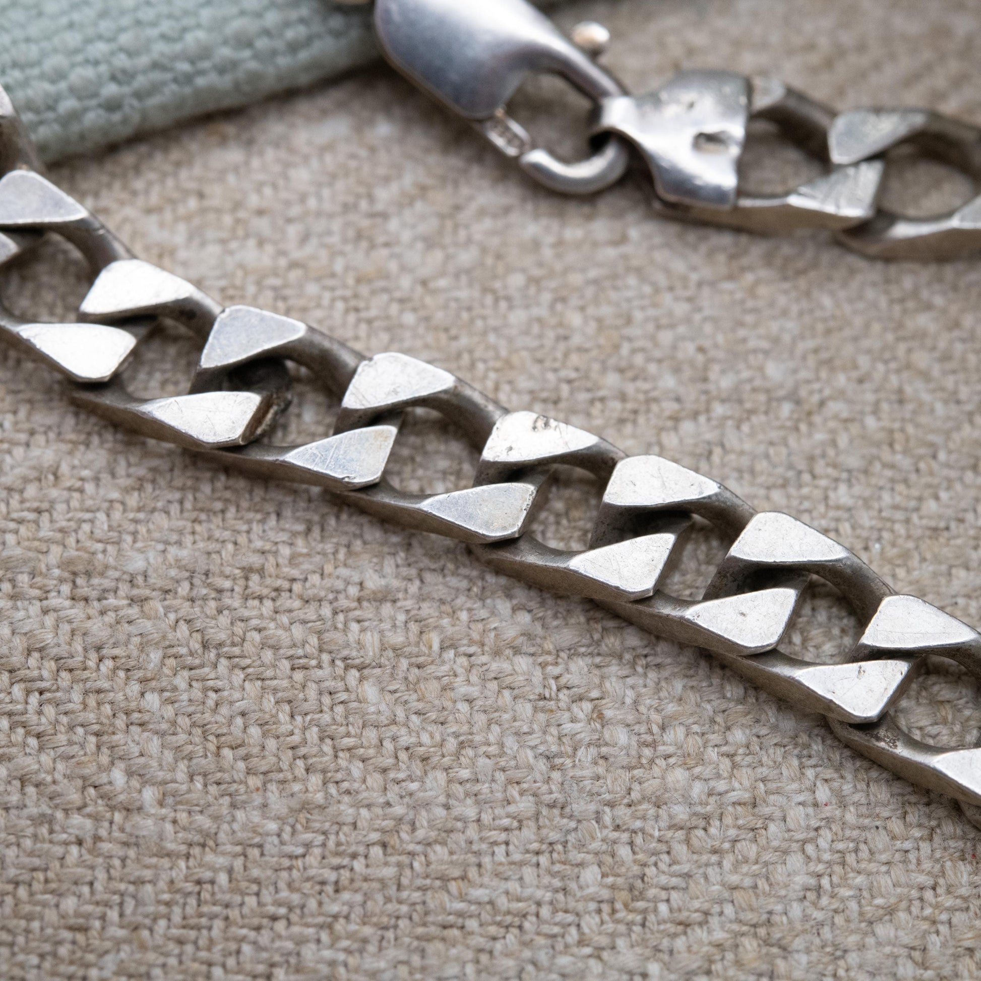 Chunky Vintage Sterling Silver Flat Curb Link Chain Bracelet - Large Curb Bracelet | Gift for Boyfriend | Gift for Brother