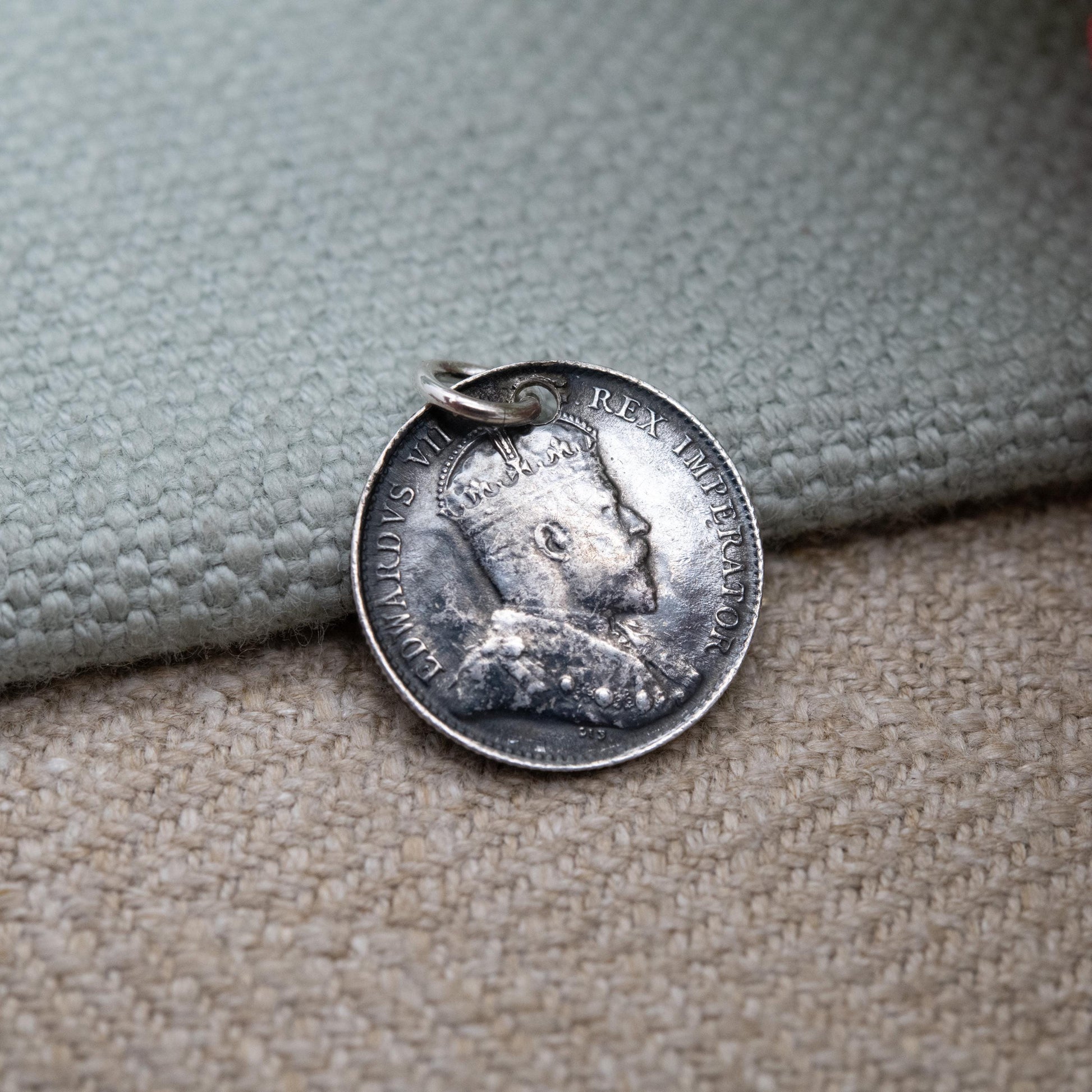 Antique Sterling Silver Edward VII Canadian Five Cents Coin Pendant Charm 1902 - Edwardian Silver Coin Jewellery