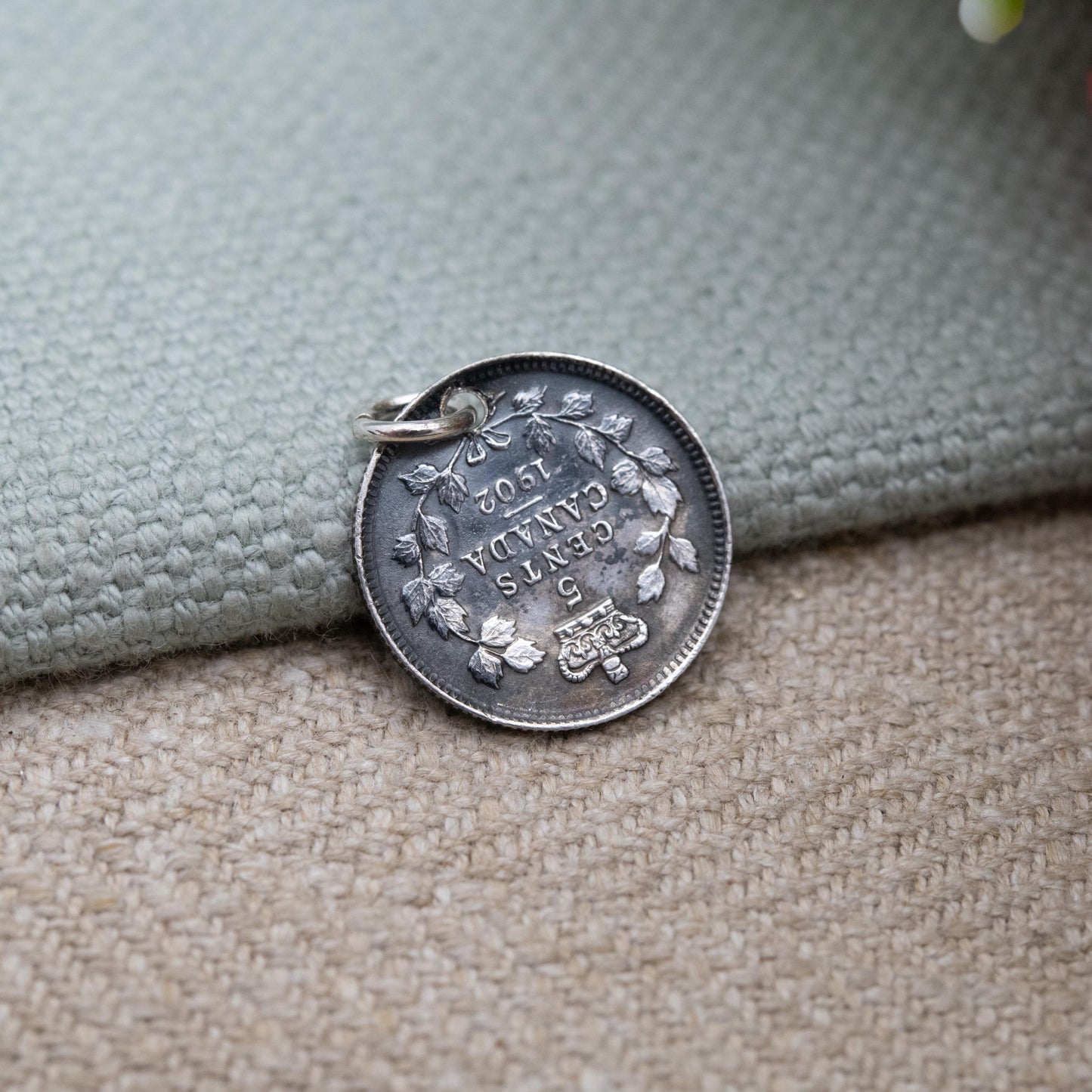 Antique Sterling Silver Edward VII Canadian Five Cents Coin Pendant Charm 1902 - Edwardian Silver Coin Jewellery