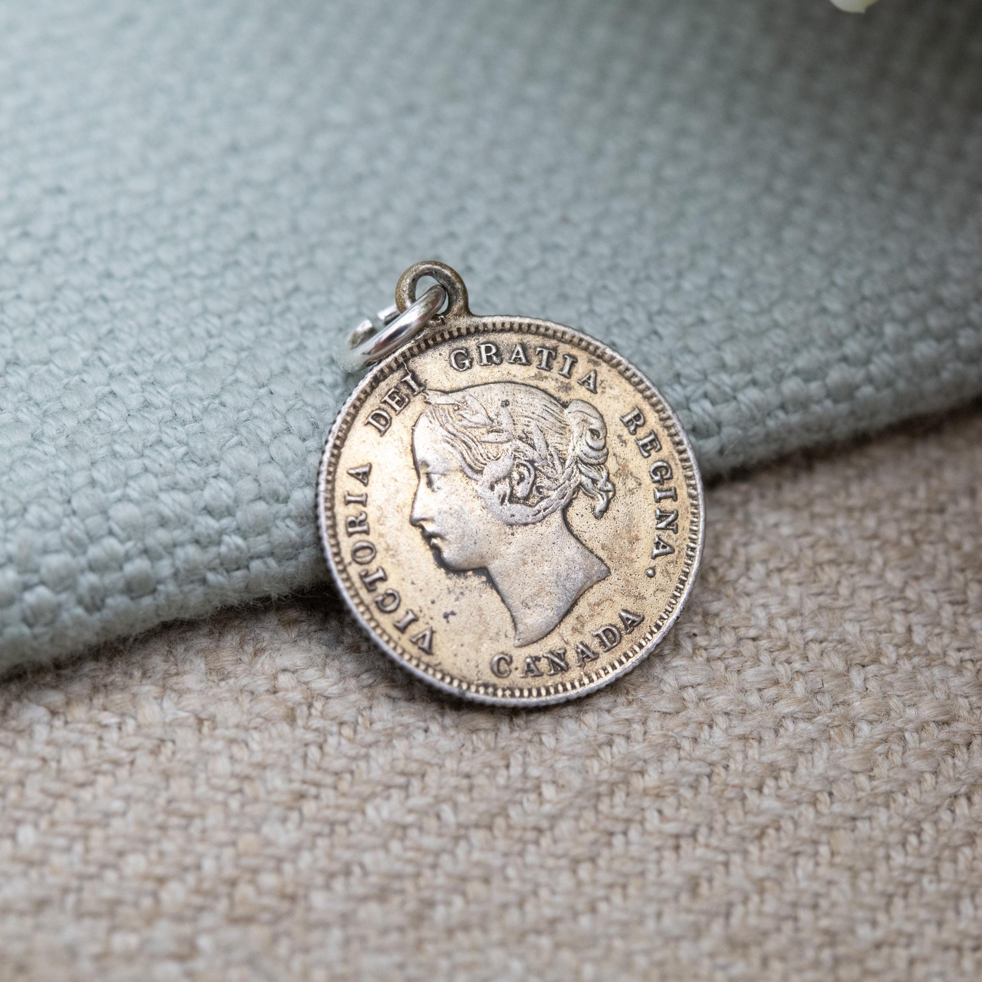Antique Victorian Sterling Silver Canadian 5 Cents Coin Charm Pendant 1870 - Victoria Young Head | Solid Silver Coin Jewellery