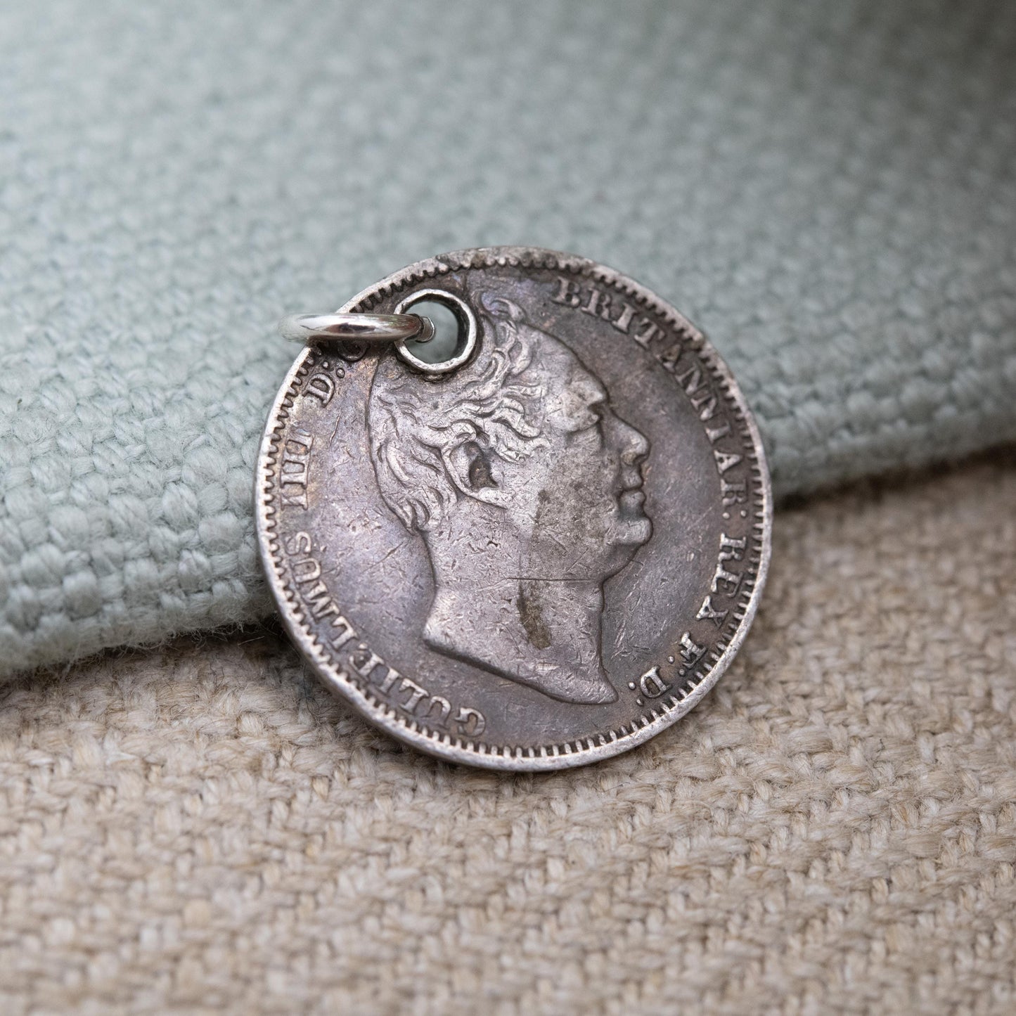 Antique Sterling Silver William IIII Fourpence Coin Charm Pendant 1831 - Old British Groat Joey Silver Coin Jewellery