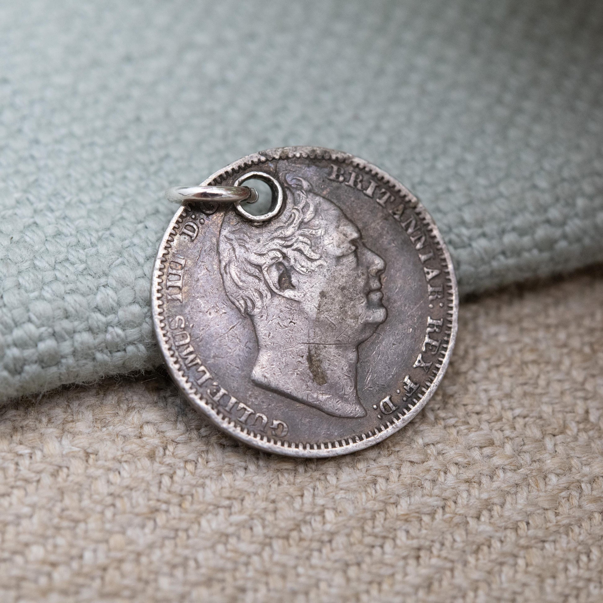 Antique Sterling Silver William IIII Fourpence Coin Charm Pendant 1831 - Old British Groat Joey Silver Coin Jewellery