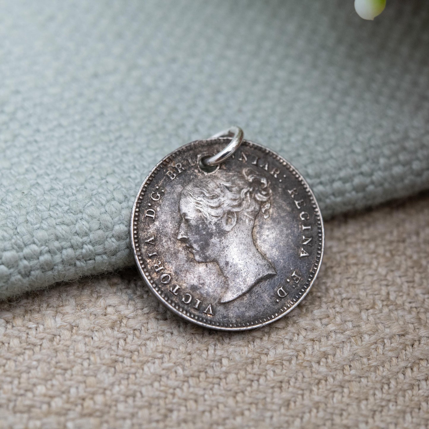 Antique Victorian Sterling Silver Silver Fourpence Coin Charm Pendant 1875 - Queen Victoria Head | Solid Silver Coin Jewellery