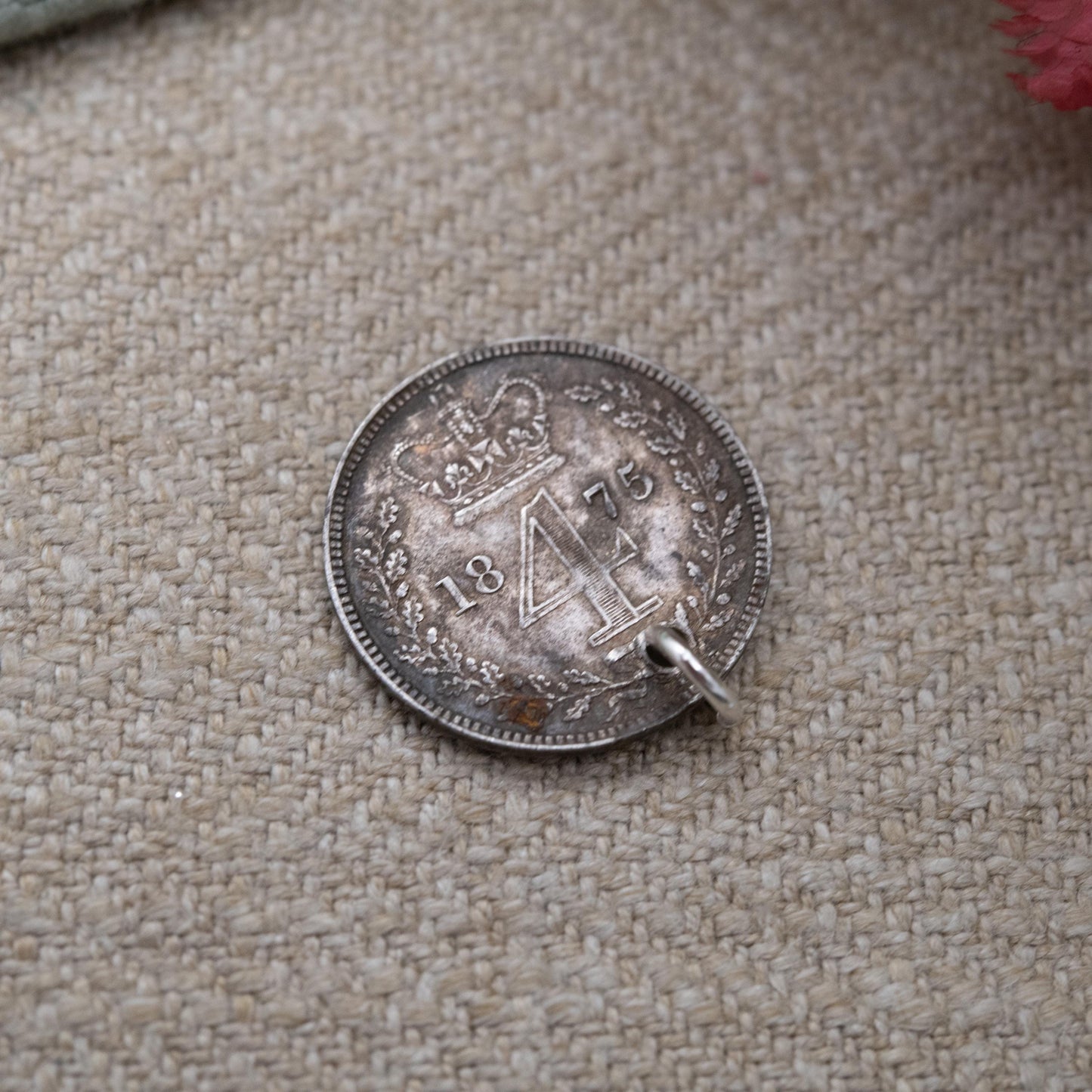 Antique Victorian Sterling Silver Silver Fourpence Coin Charm Pendant 1875 - Queen Victoria Head | Solid Silver Coin Jewellery