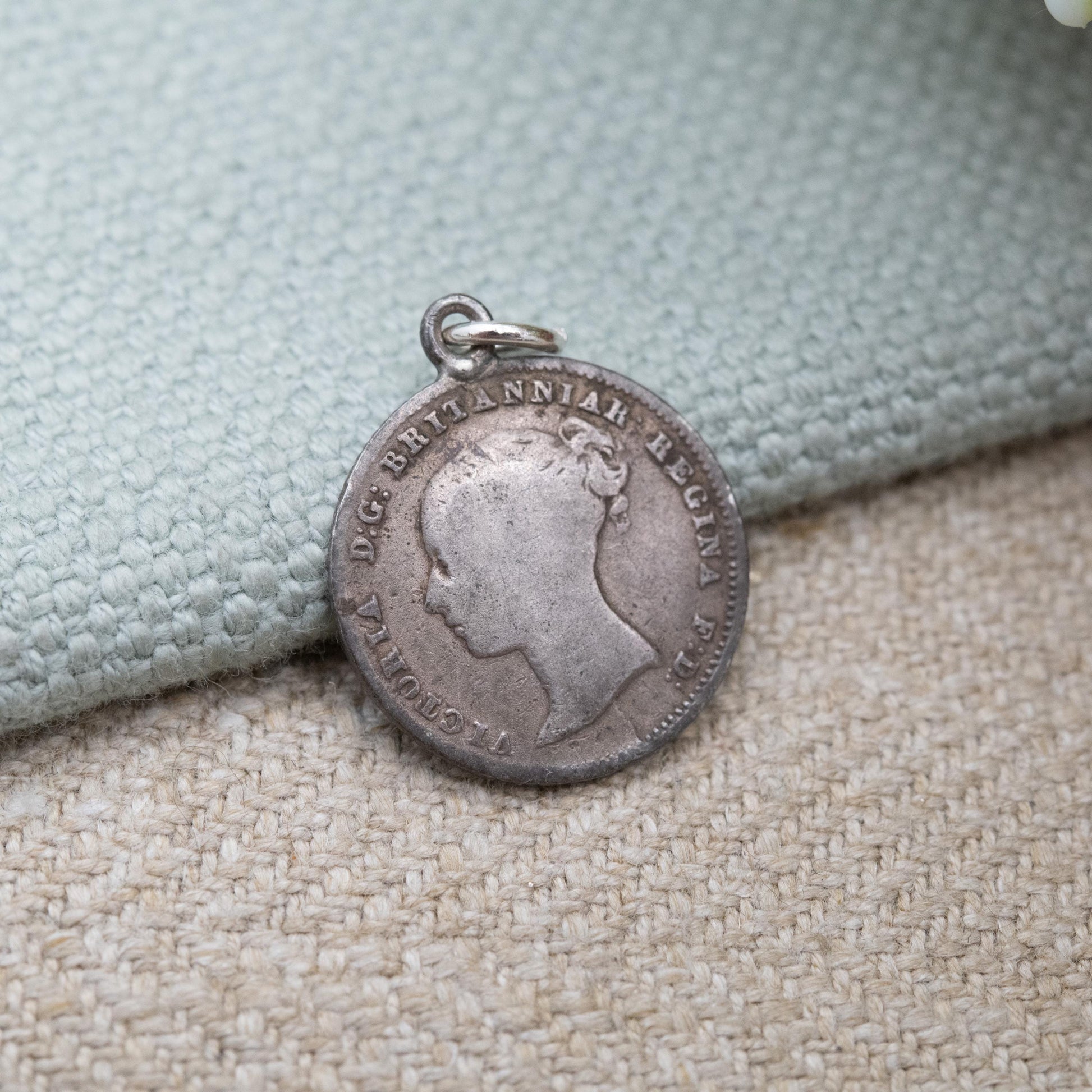 Antique Victorian Sterling Silver Fourpence Coin Charm Pendant 1840 - Victoria Young Head | Lady Britannia | Pierced Coin Jewellery