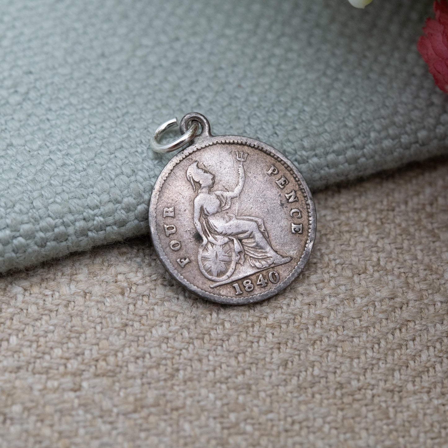 Antique Victorian Sterling Silver Fourpence Coin Charm Pendant 1840 - Victoria Young Head | Lady Britannia | Pierced Coin Jewellery
